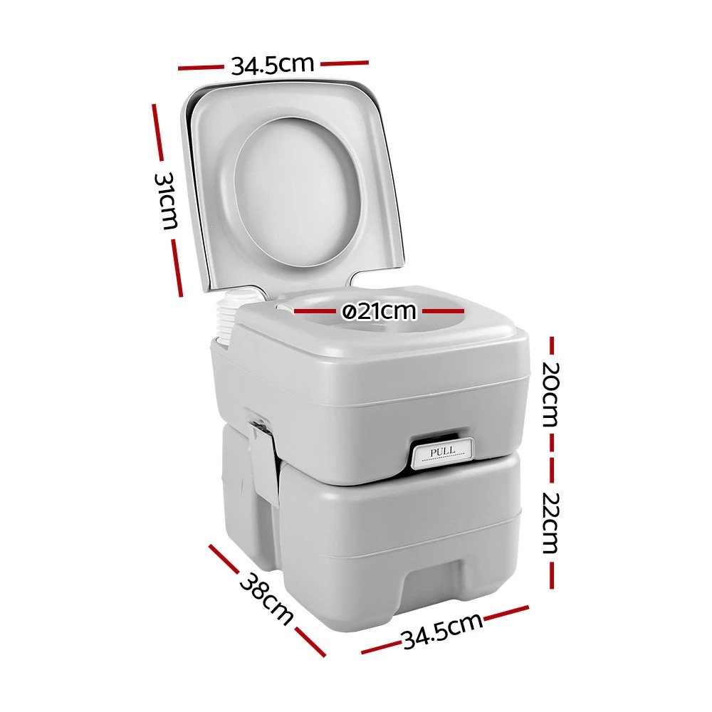 2 Weisshorn 20L Portable Camping Toilet Outdoor Flush Potty Boating With Bag - Grey, 2 of 7