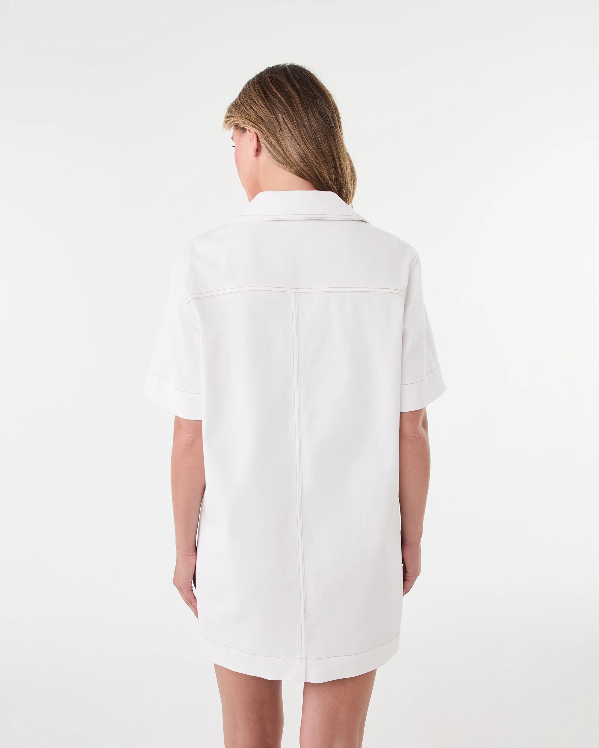 3 Short Sleeve Boxy V-Neck Denim Dress Ecru, 3 of 8