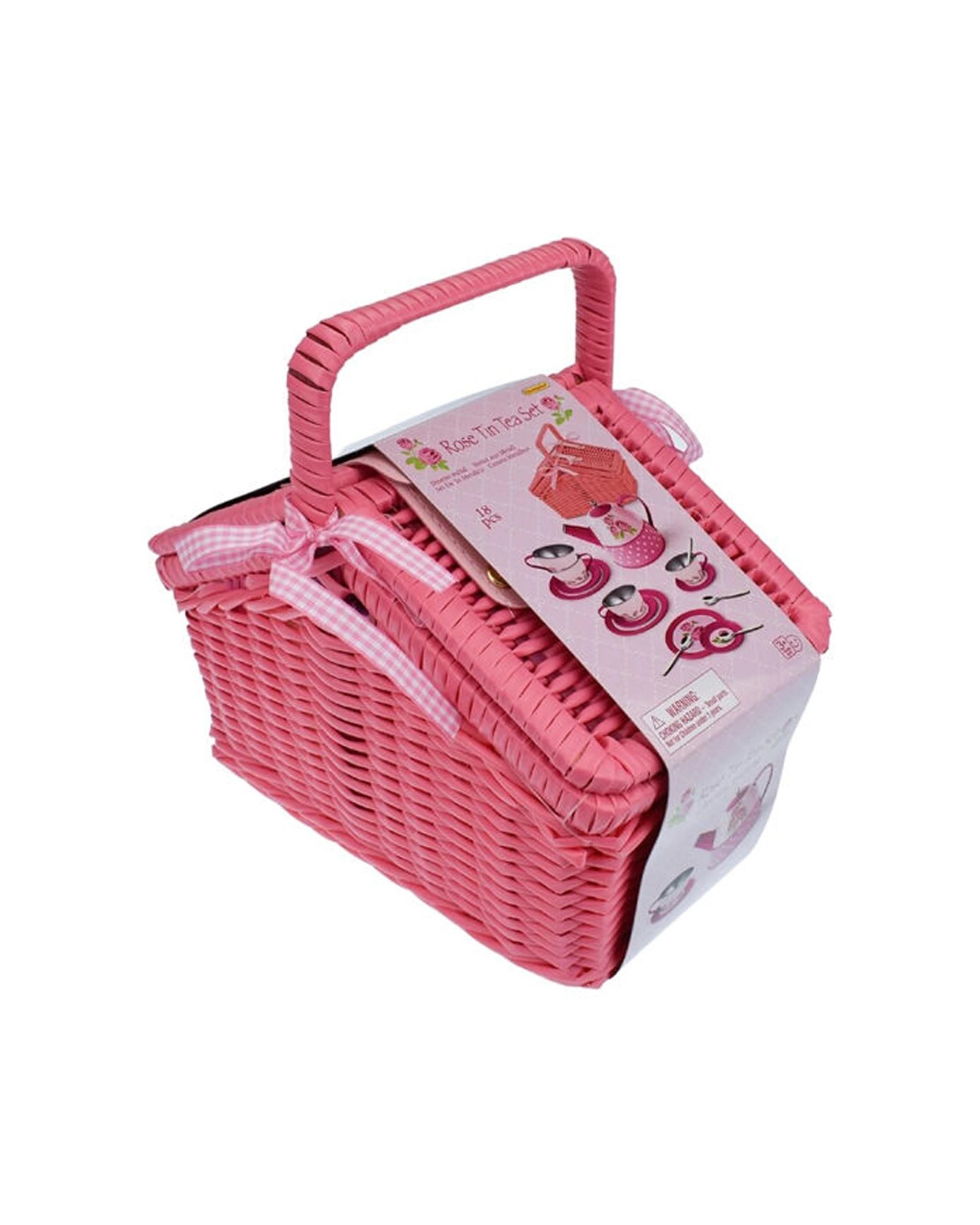 2 Kaper Kidz 18pc Rose Tin Tea Set With Picnic Basket Kids Pretend Play Toy - Pink, 2 of 7