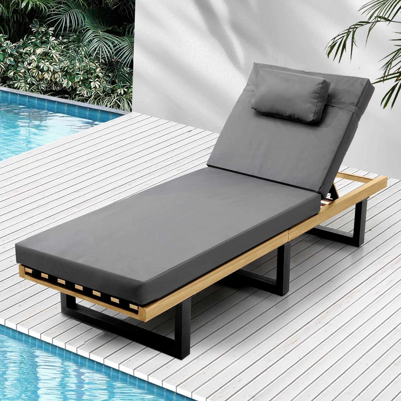 2 Livsip Sun Lounge Outdoor Lounger Day Bed Garden Patio Furniture Setting
 - Grey, 2 of 8