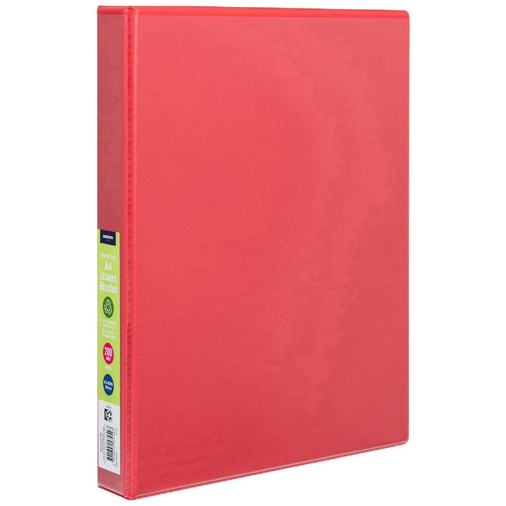 1 J.Burrows Insert Binder A4 4 D-Ring 25mm Red, 1 of 6