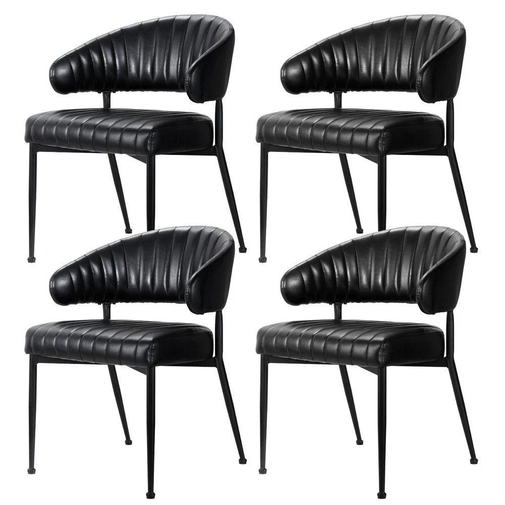 1 Artiss Dining Chairs Set of 4 Leather Hollow Armchair - Black, 1 of 5