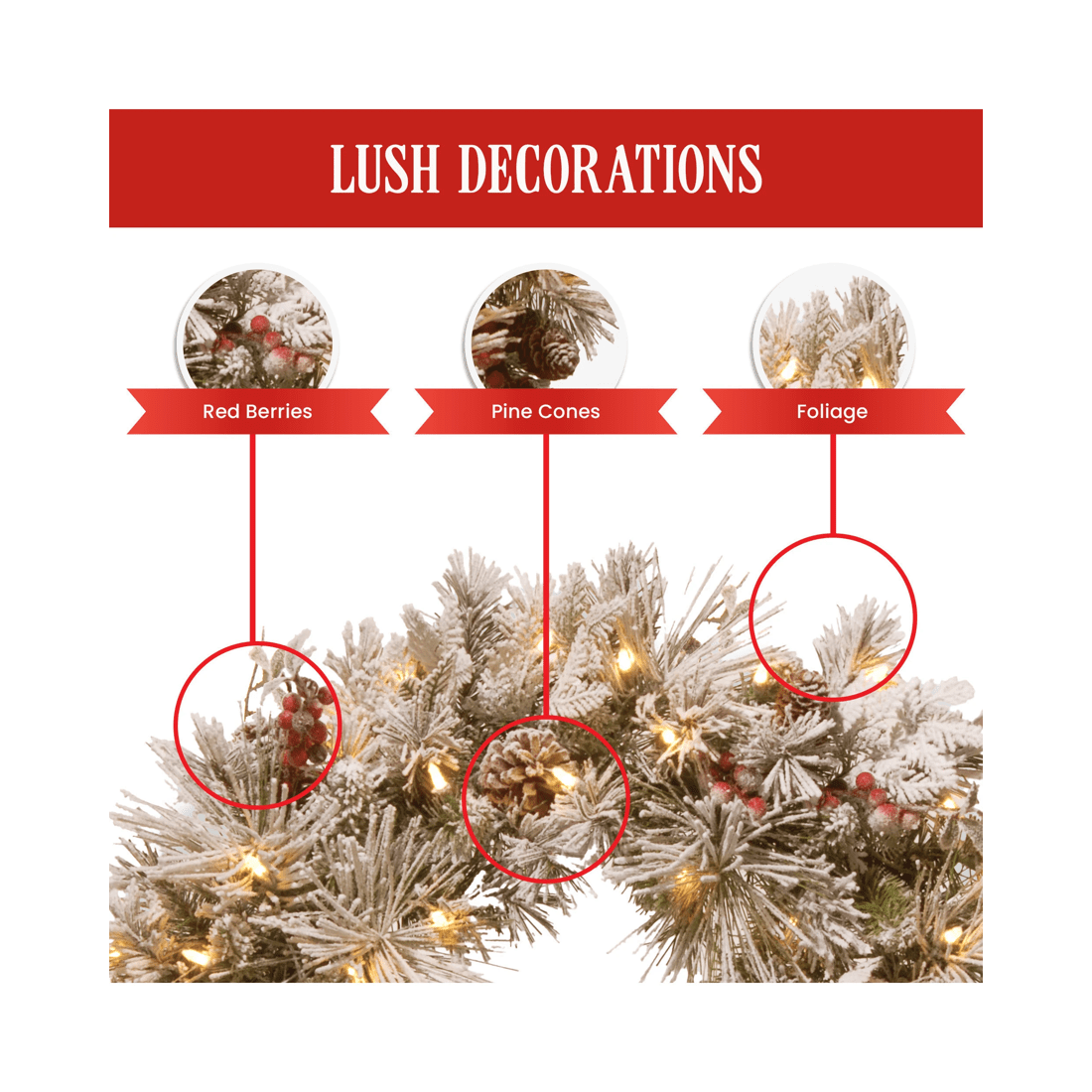 4 Christabelle 61cm Snowy Christmas Wreath Bedford With Led Lights Front Door Decoration Ornament, 4 of 7