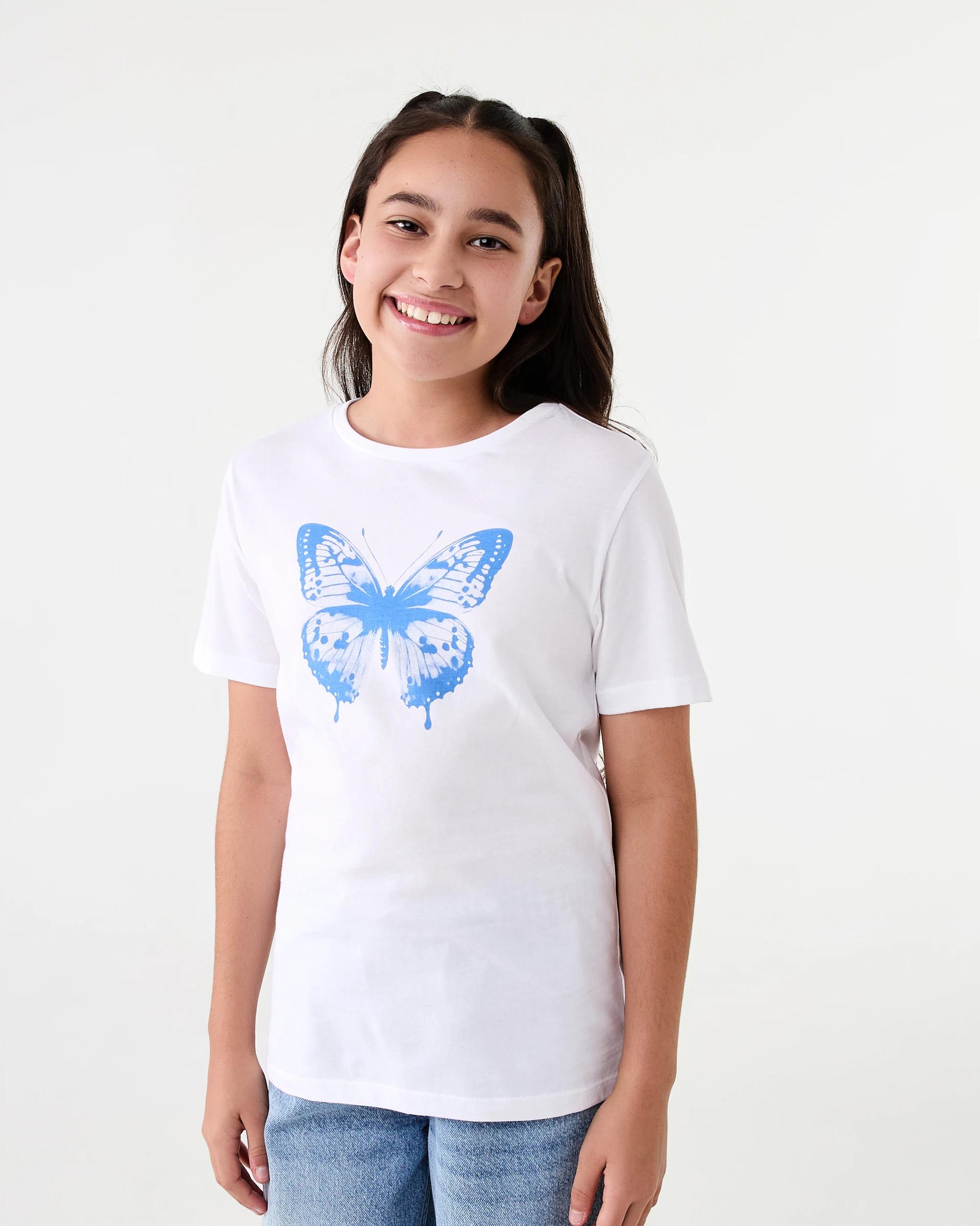 1 Short Sleeve Printed T-shirt Wht Butfly, 1 of 7