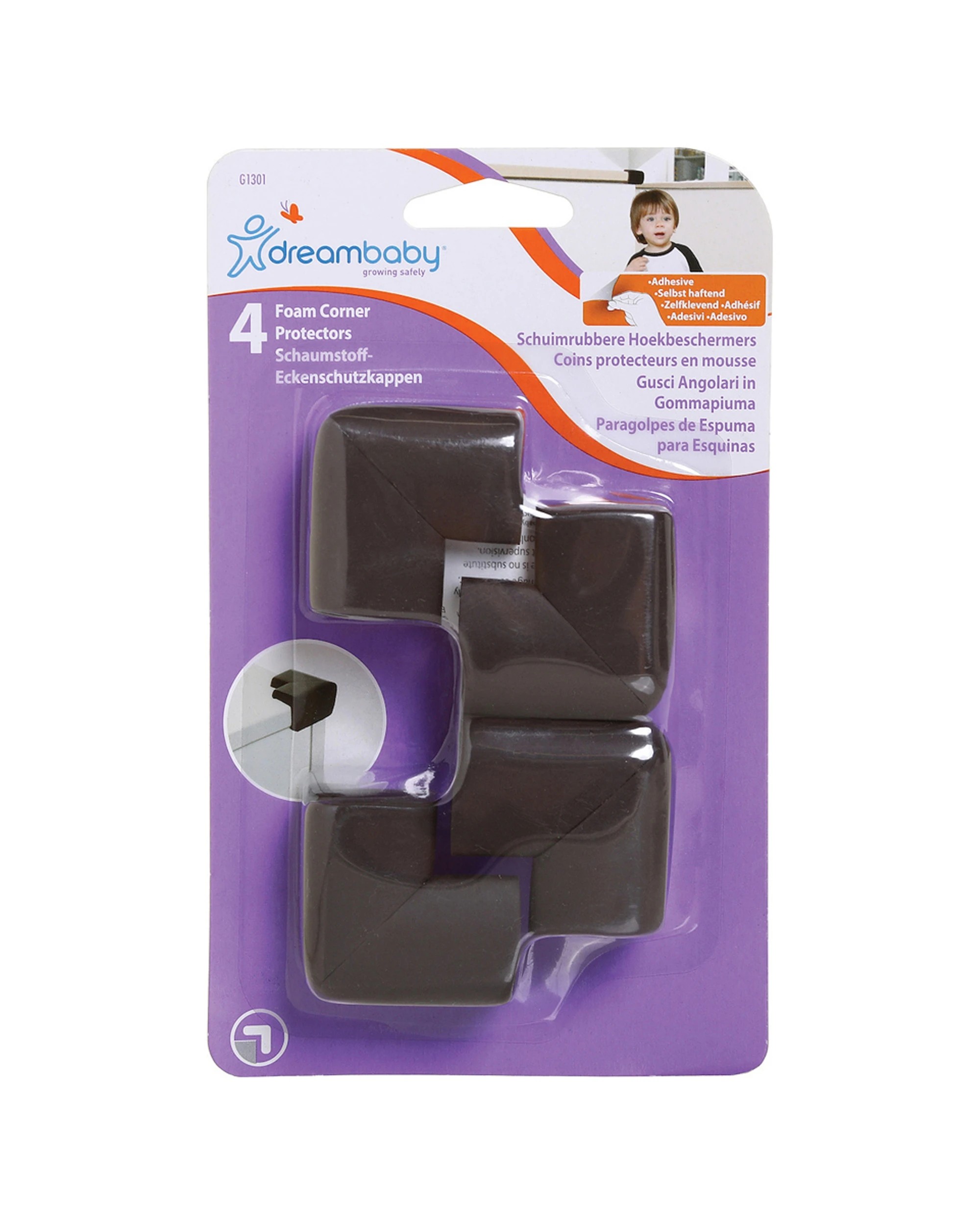 1 Dreambaby 4pc Baby Safety Foam Corner Bumpers Protect Sharp Furniture Edges for Kids - Brown, 1 of 3