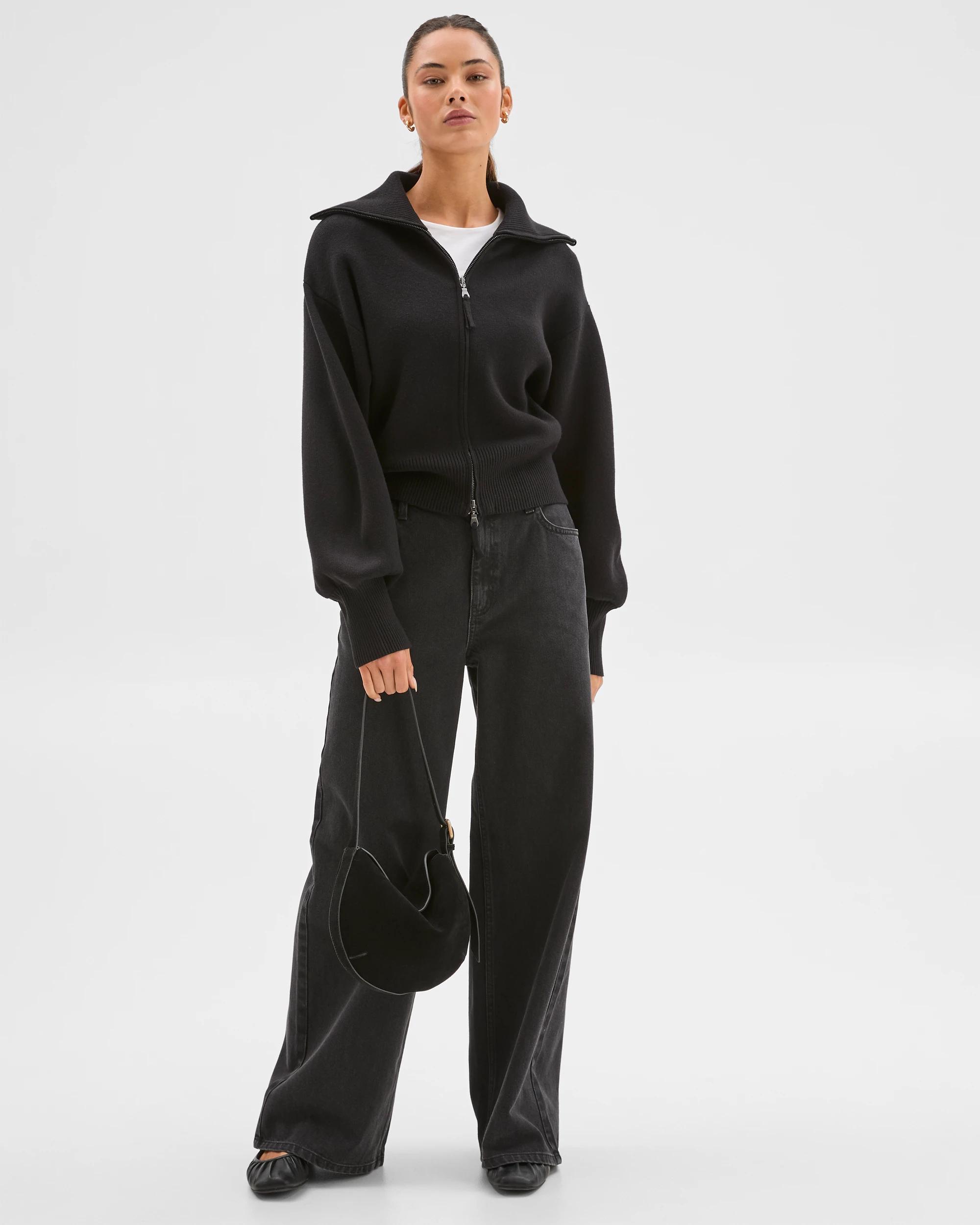 2 Lily Loves Long Cocoon Sleeve Zip Through Cardigan BLACK, 2 of 8