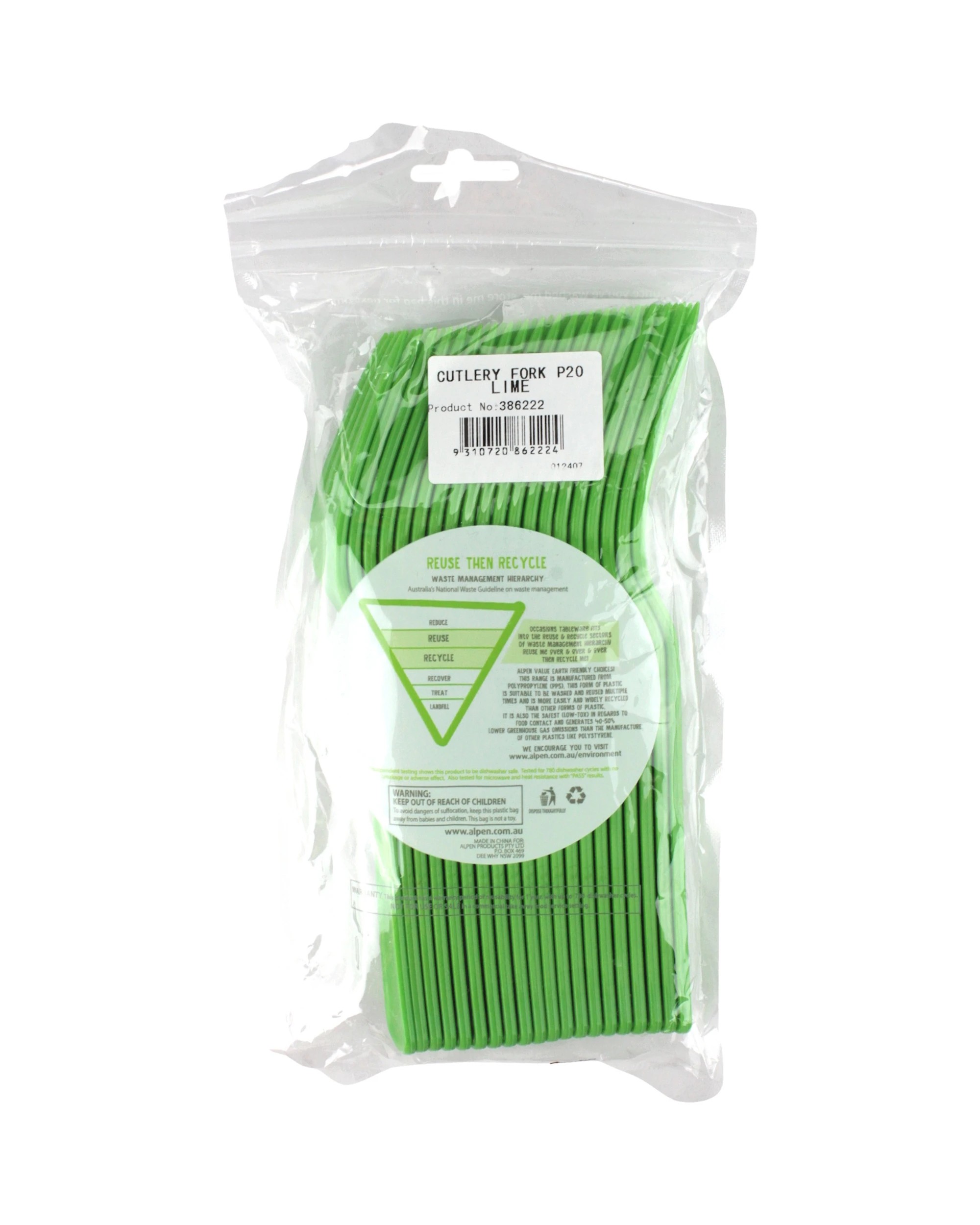 3 Alpen Lime Reusable Plastic Forks Pack of 20 - Green, 3 of 3