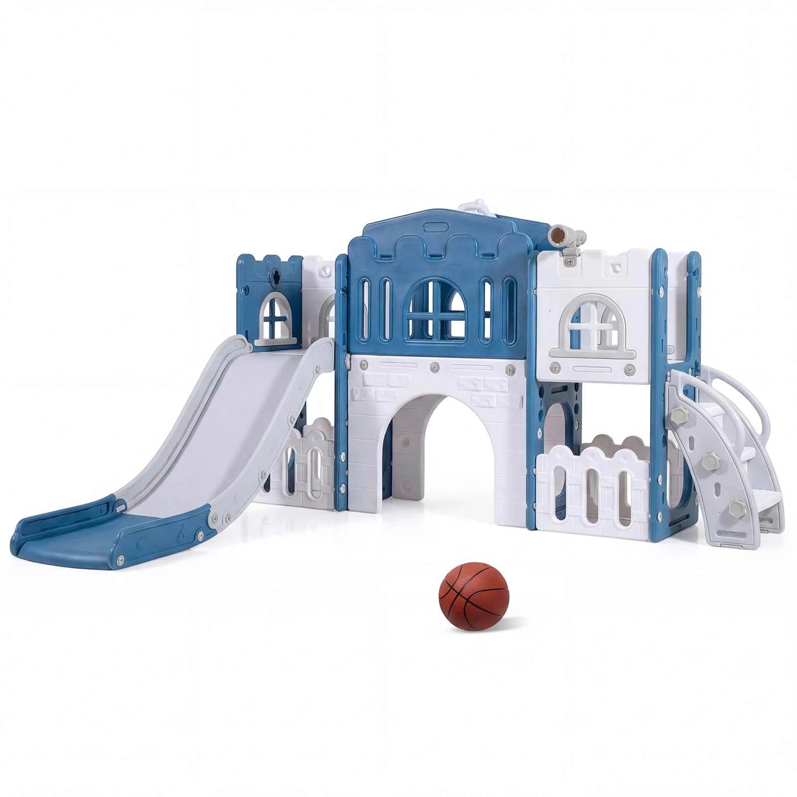 1 Costway Play Slide Set w/Basketball Hoop Climber Playset Activity Center - Blue, 1 of 2