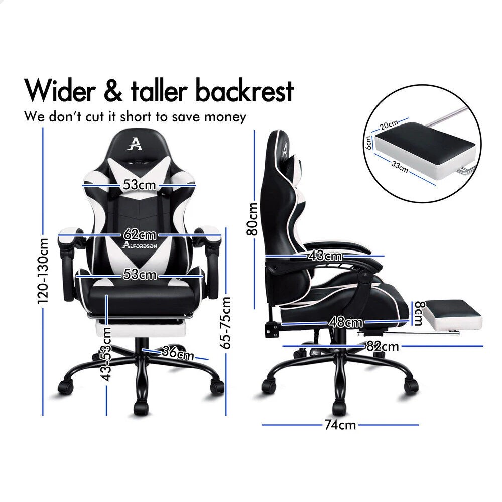 8 Alfordson Gaming Chair Office Massage Computer Racing Seat PU Leather - White, 8 of 10