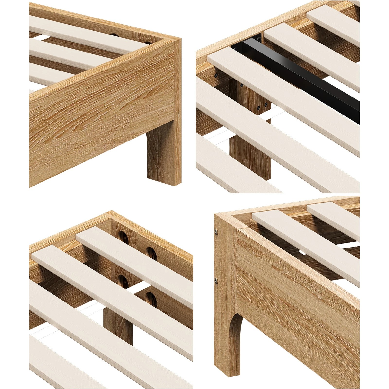 5 Oikiture Bed Frame Wooden Mattress Base Platform Beds - Single Bed - Natural, 5 of 9