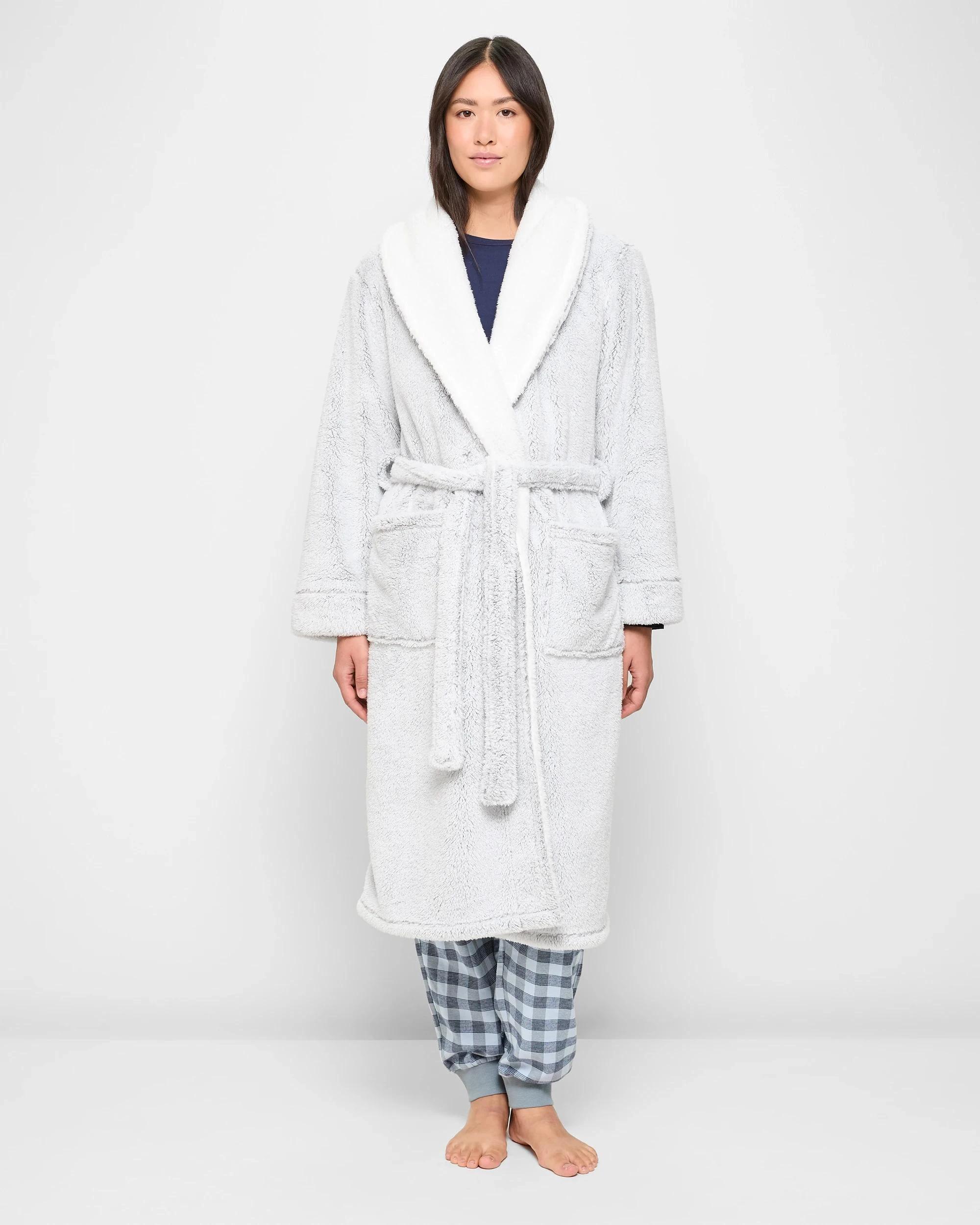 1 Target Woman Sherpa Collared Sleep Robe GREY, 1 of 5