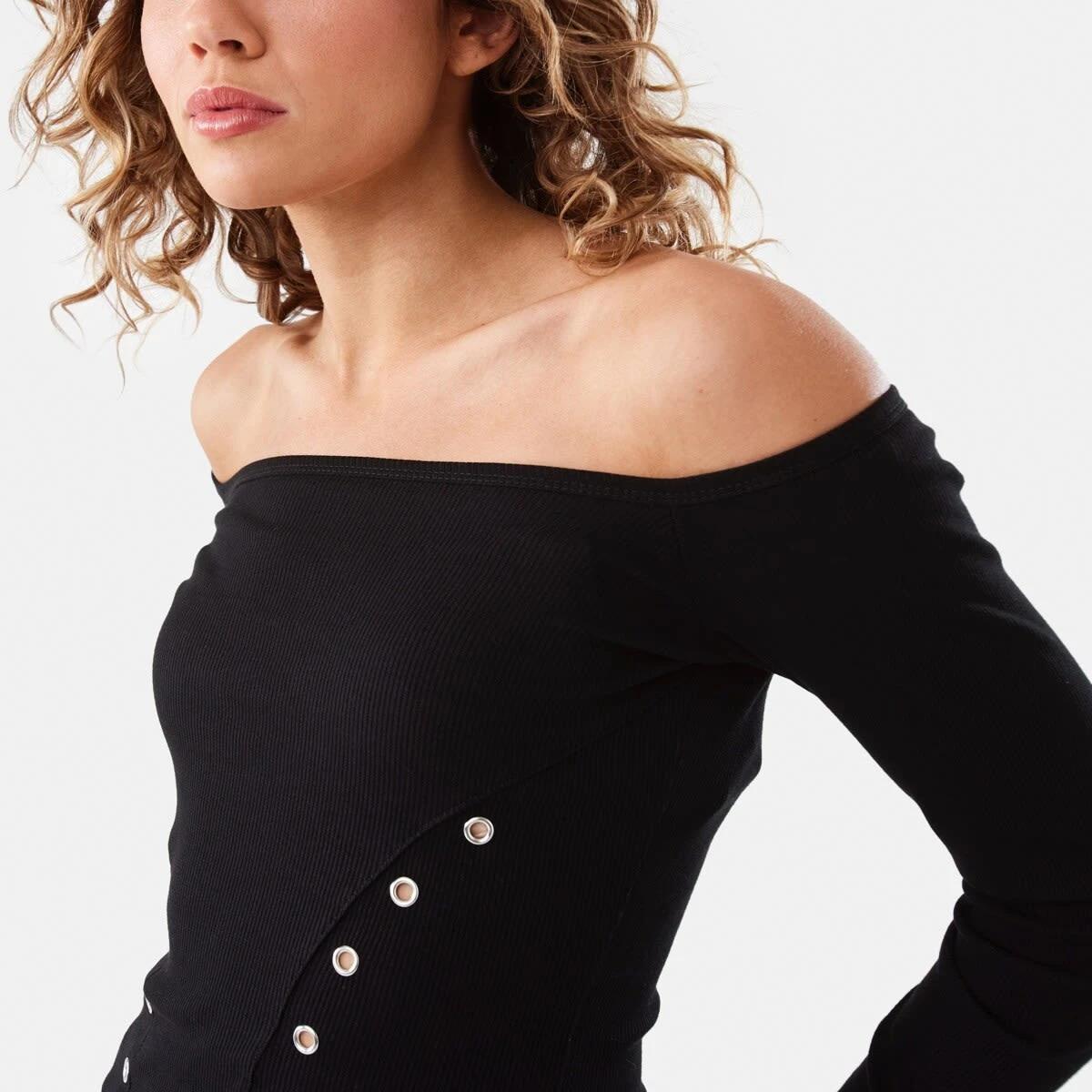 6 Long Sleeve Stud Detail Top Black, 6 of 8