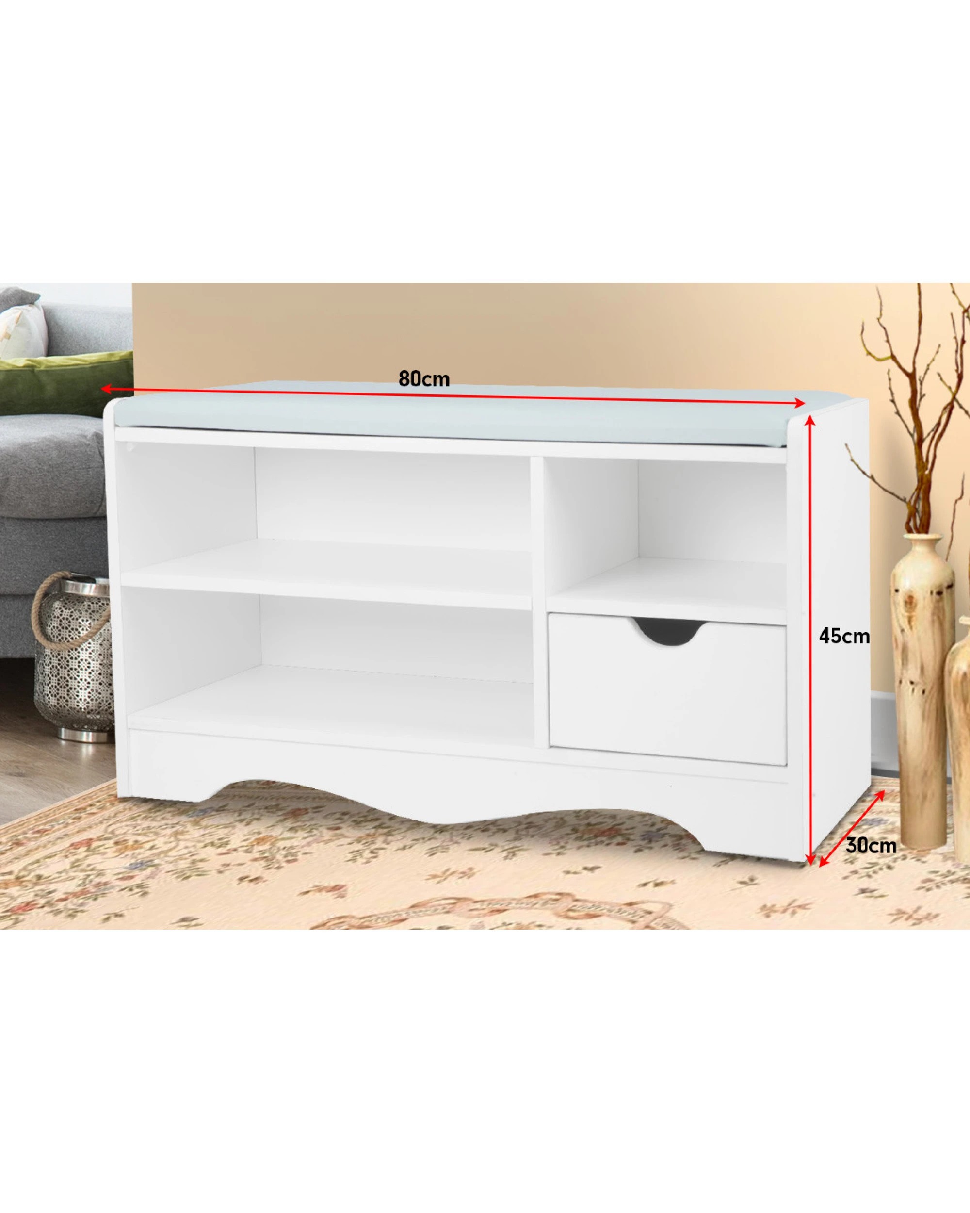 5 Shoe Rack Cabinet Organiser Grey Cushion - 80 X 30 X 45 - White, 5 of 8