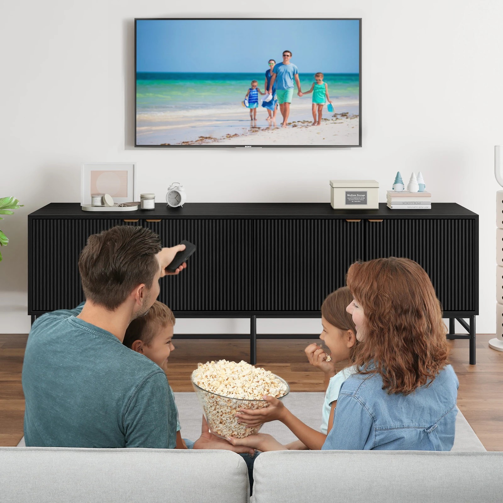 7 Alfordson Entertainment Unit 180cm TV Cabinet Stand Storage Doors Shelf - Black, 7 of 10
