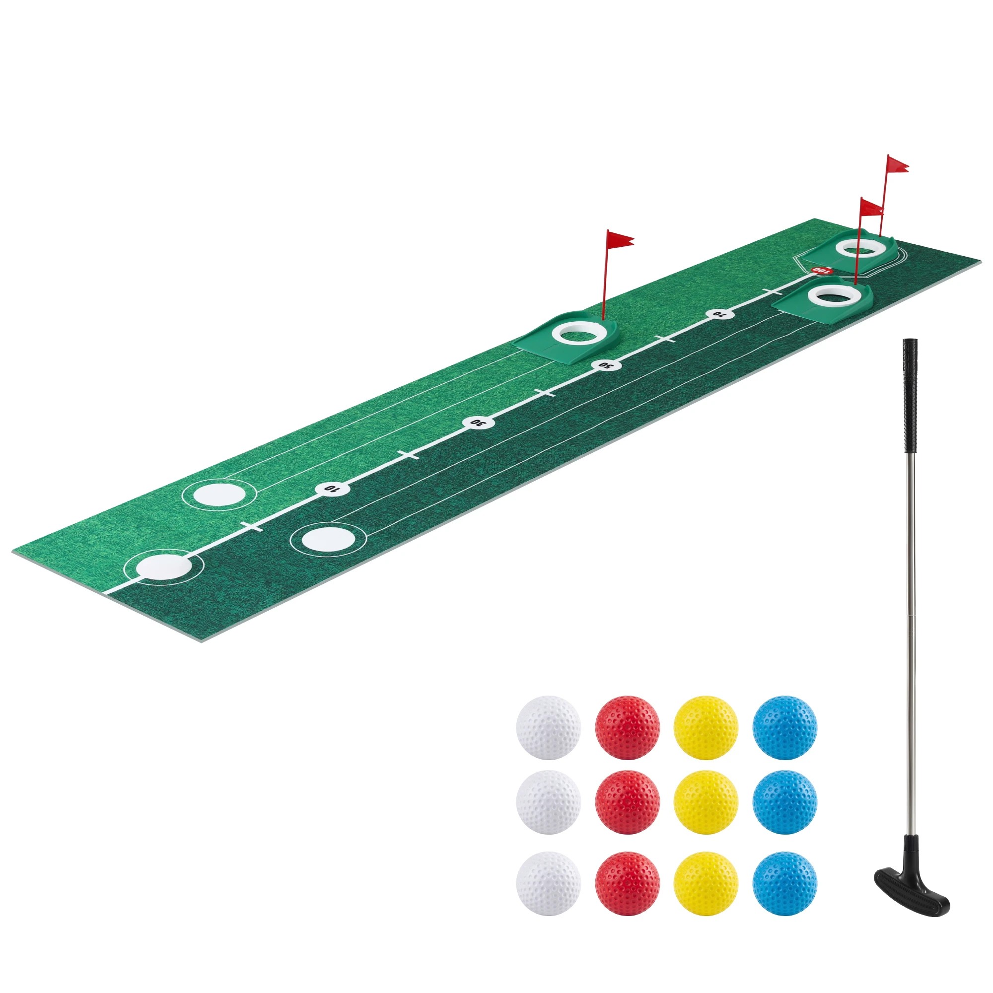 1 Keezi Kids Golf Putting Game Set with Golf Club, Putting Mat, 12 Balls, 3 Target Holes, Indoor Outdoor - Green, 1 of 7