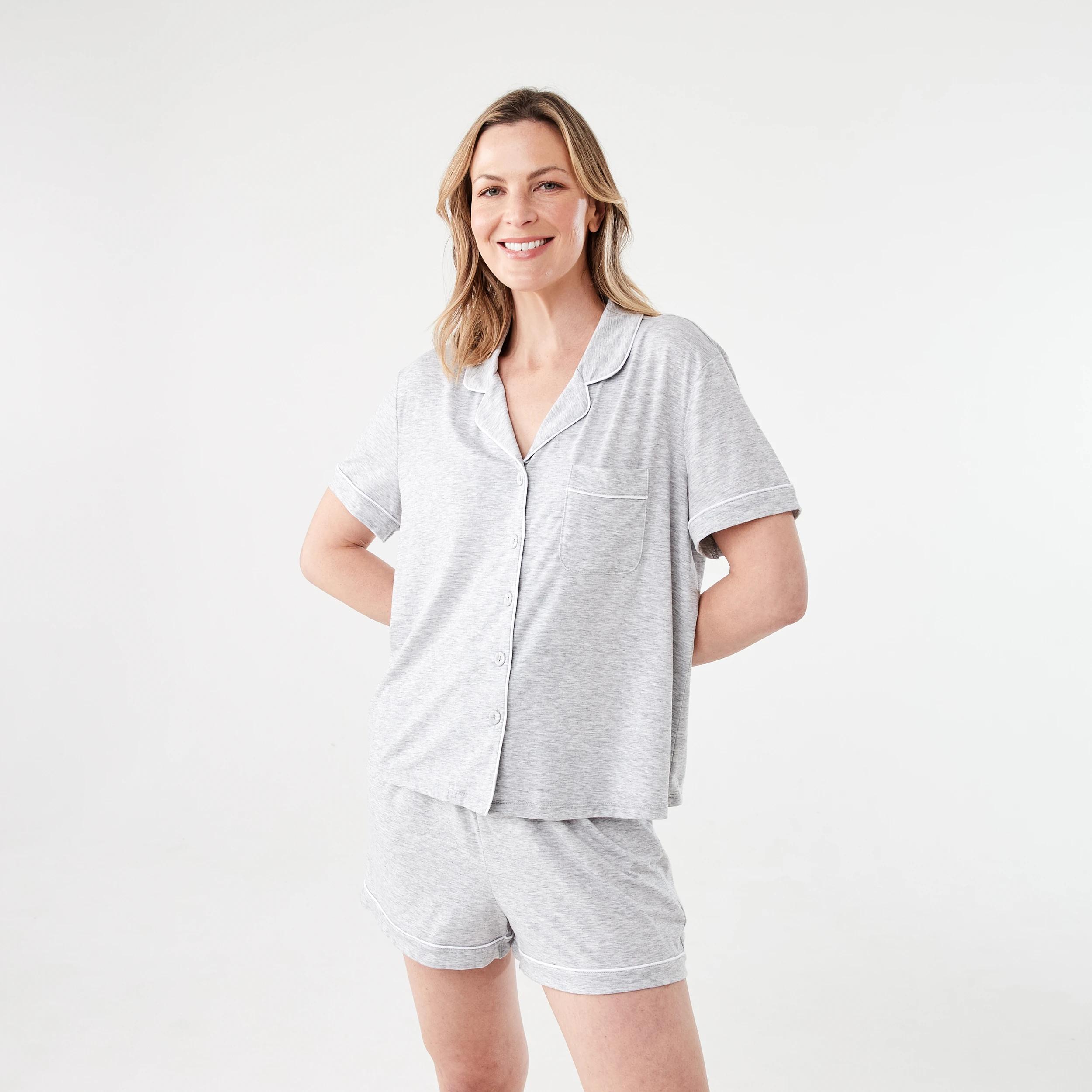 1 Short Sleeve Top and Shorts Comfort Pyjama Set Slvr Marle, 1 of 9