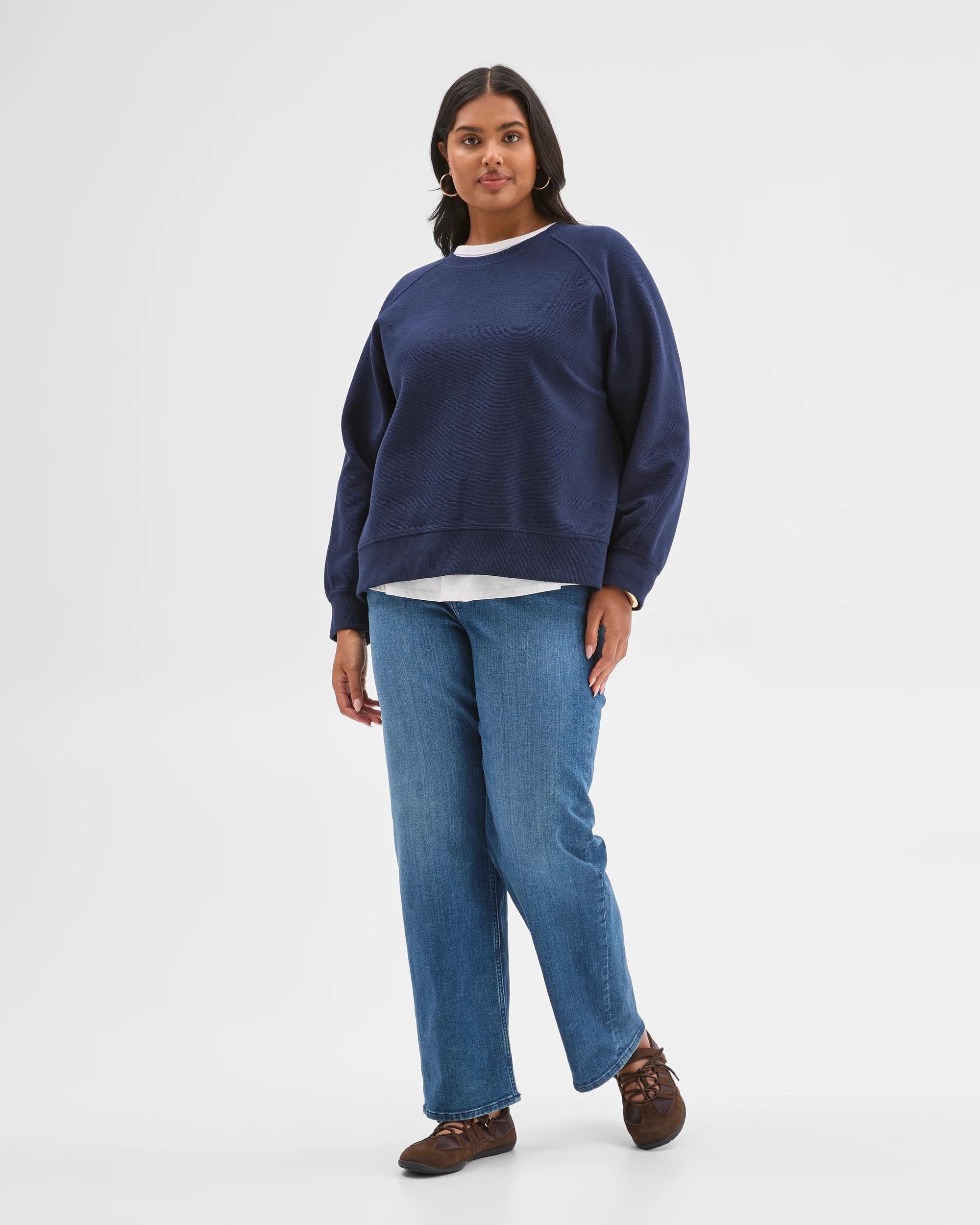 3 Target Curve Plus Size Australian Cotton Blend Textured Knit Cocoon Jumper NAVY, 3 of 7