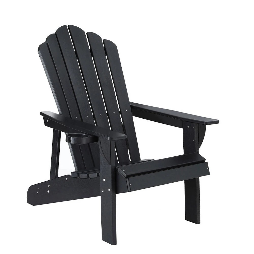 1 Gardeon Outdoor Chairs HDPE Adirondack Beach Chair Sun Lounge Patio Furniture Garden - Black, 1 of 6