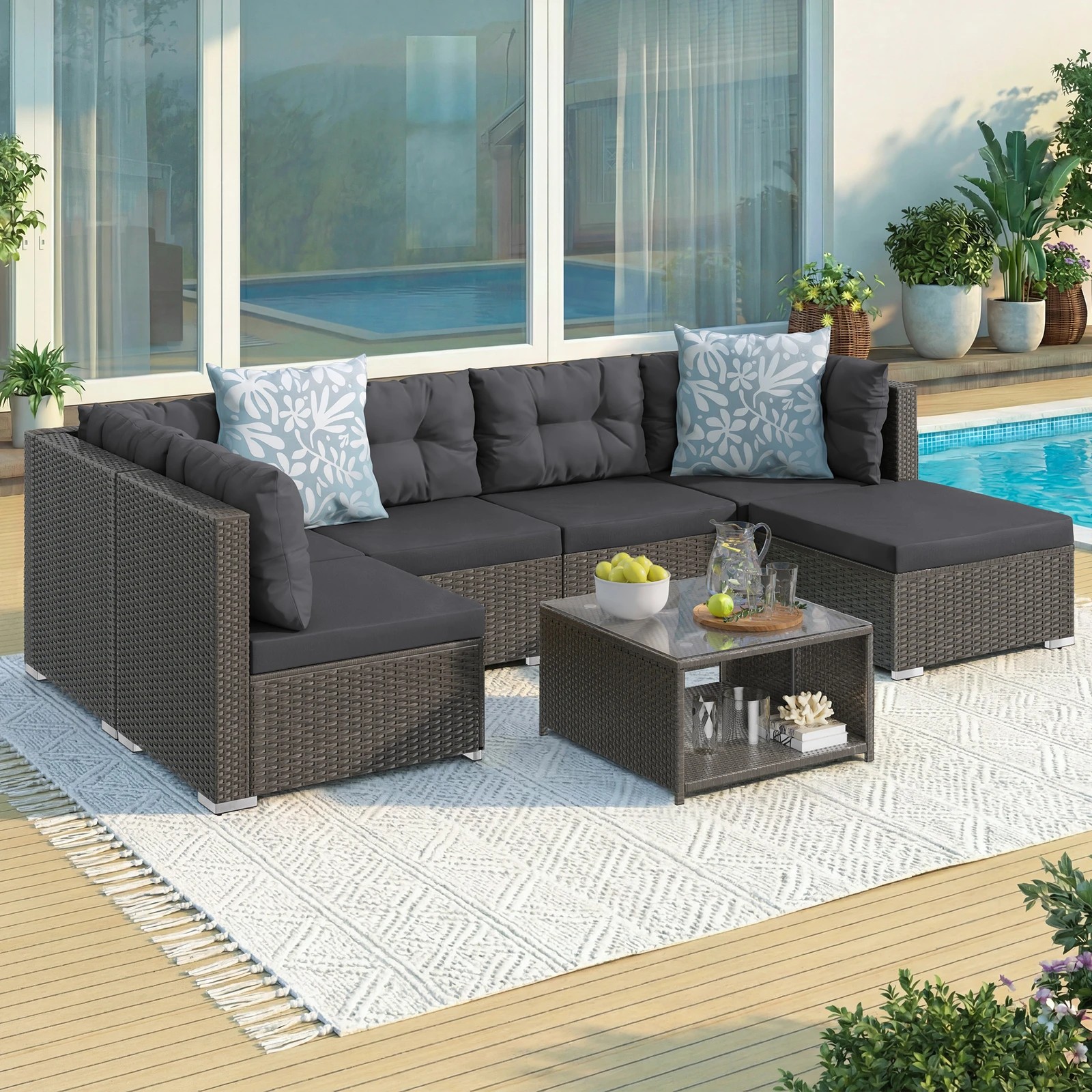 2 Alfordson 6 Seater Outdoor Lounge Setting 7PCS Sofa Set Furniture - Dark Grey, 2 of 10