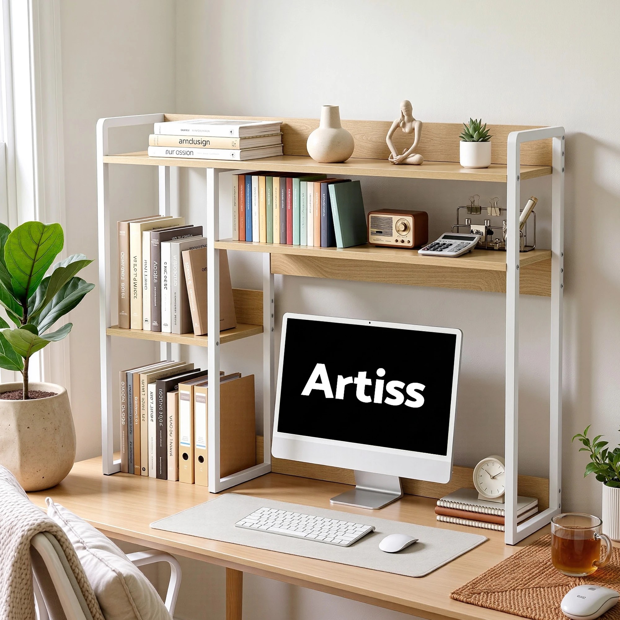 2 Artiss Artist Desk Organizer 2-Tier Desk Shelf Depth Asymmetrical Desk Hutch Dorm - Multi, 2 of 9