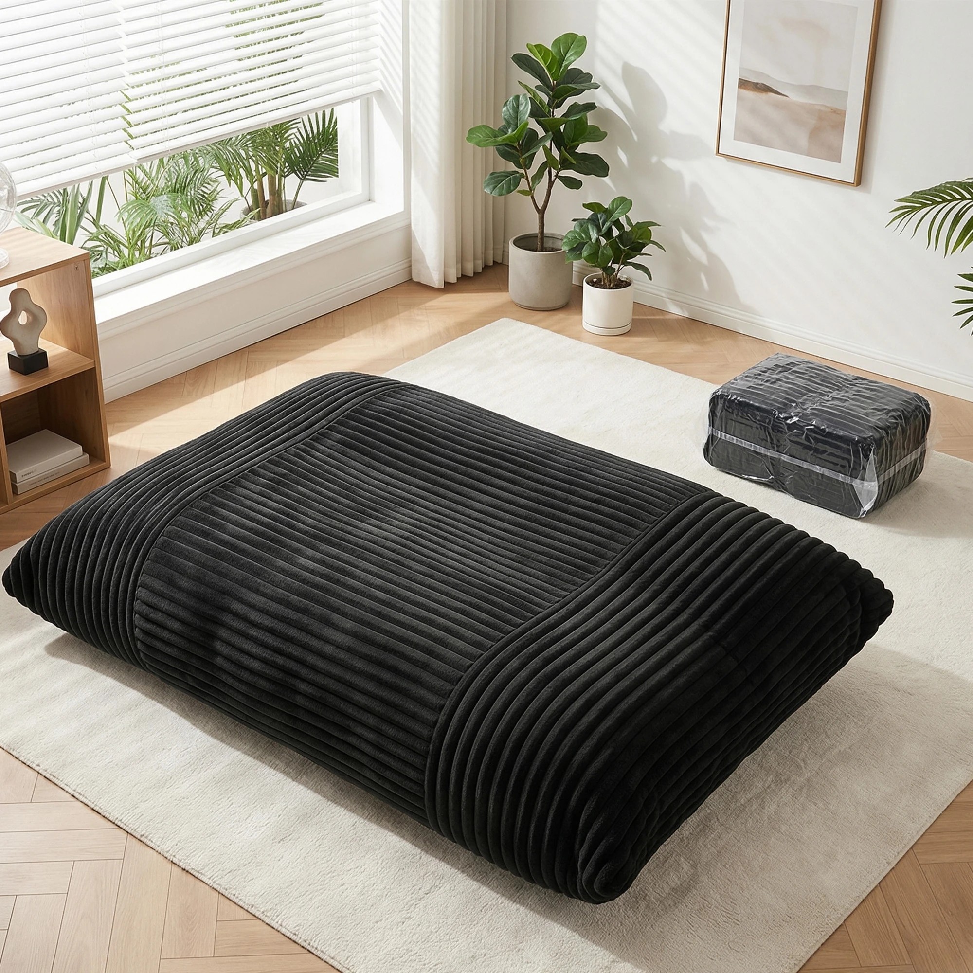 5 Artiss 3-in-1 Bean Bag Chair for Living Room Convertible Floor - Black, 5 of 9