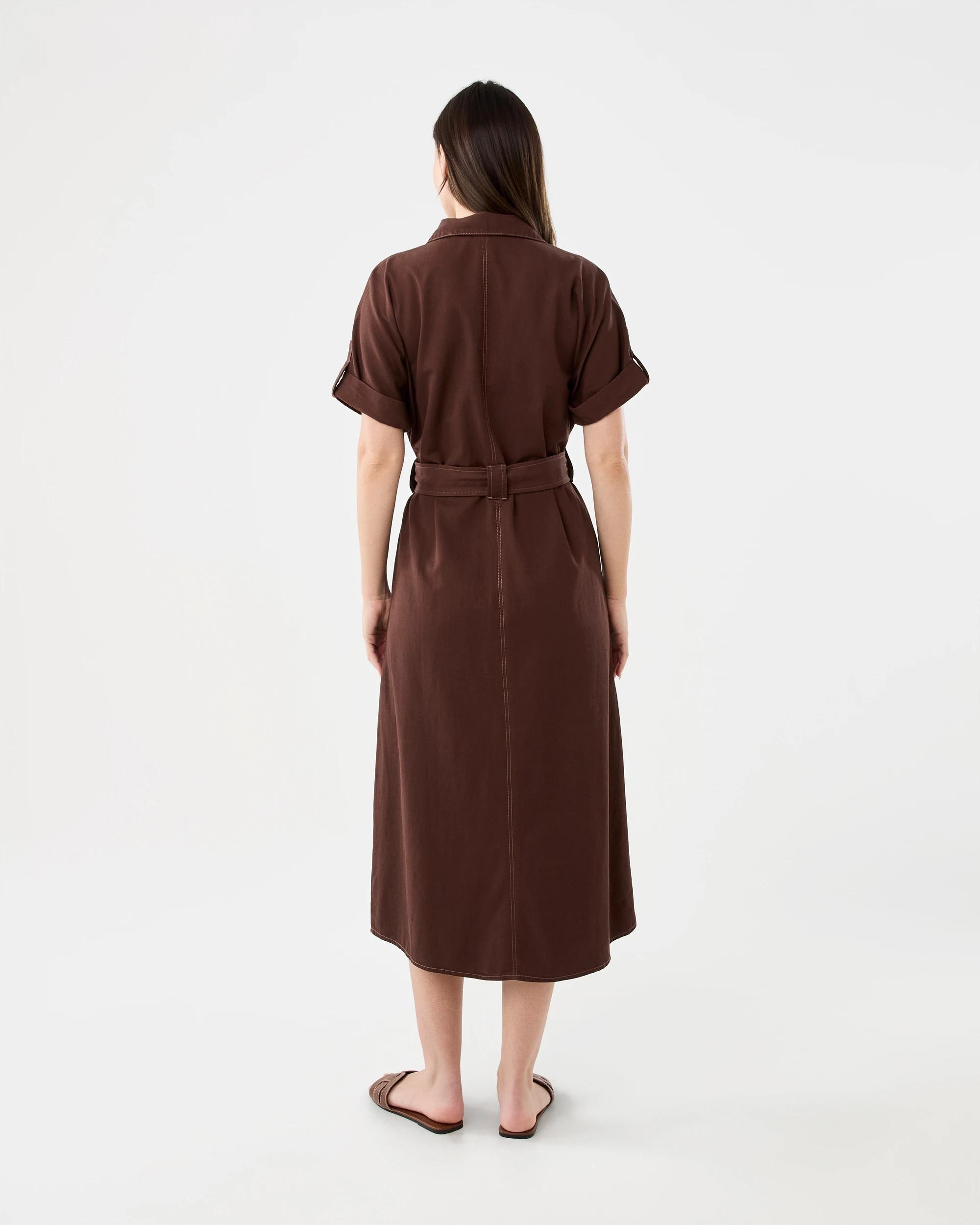 3 Short Sleeves Utility Midi Dress Deep Cocoa, 3 of 7