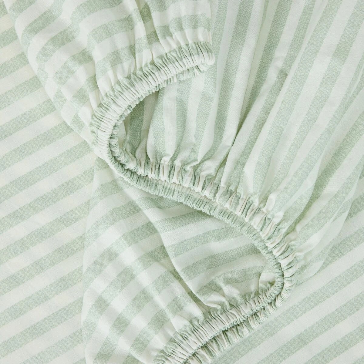 3 225 Thread Count Stripe Cotton Sheet Set - Double Bed, Sage, 3 of 6