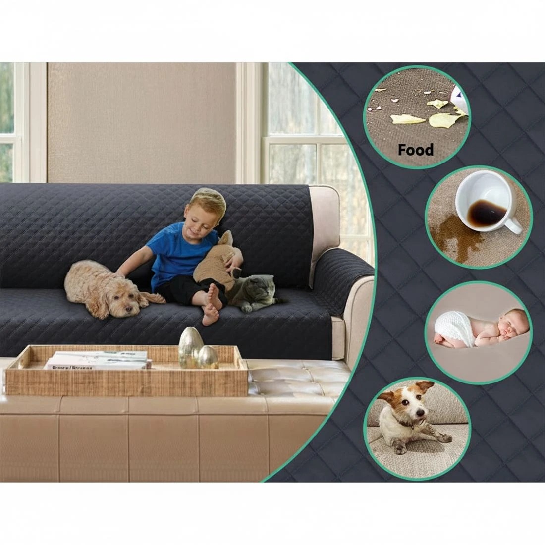 3 Artiss Sofa Cover Couch Covers 3 Seater 100% Water Resistant Dark - Grey, 3 of 6