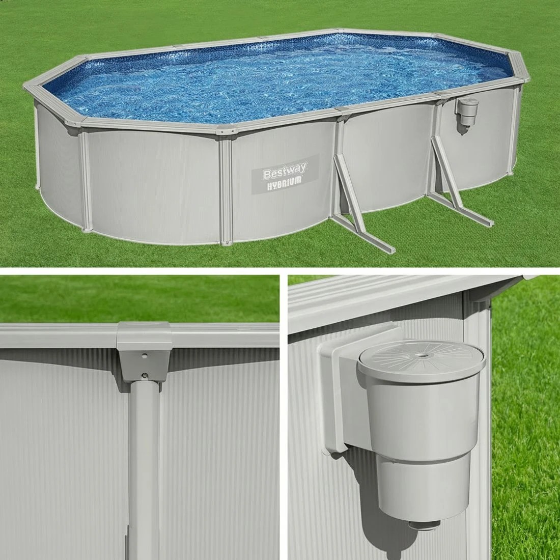 6 Bestway Swimming Pool 610 x 366cm Steel Frame Round Pool Set w/ Filter Ladder - Grey, 6 of 6