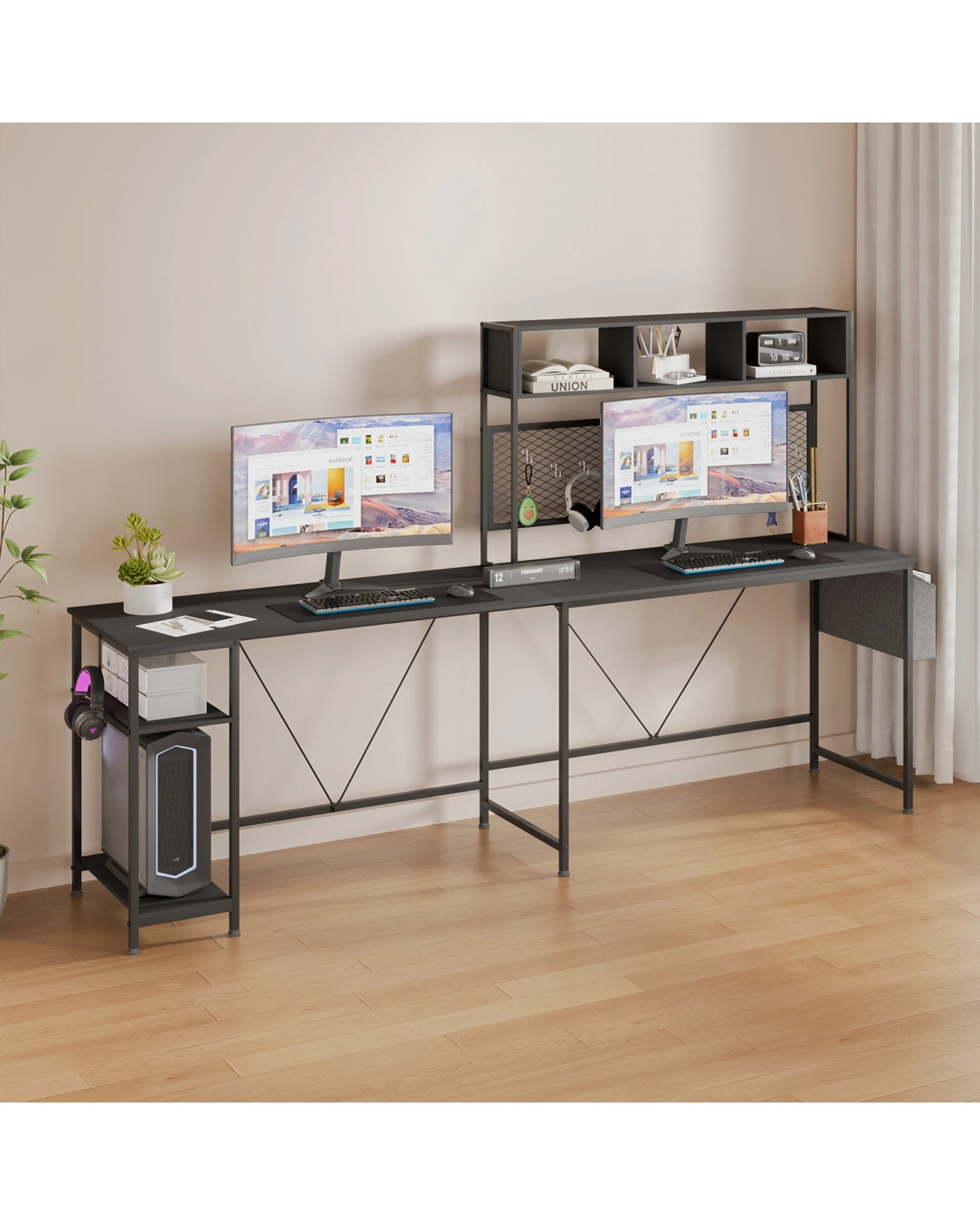 10 Advwin 170cm L Shaped Gaming Desk With Led Lights & Power Outlets Reversible Storage Shelf Computer Corner Desk Black, 10 of 10