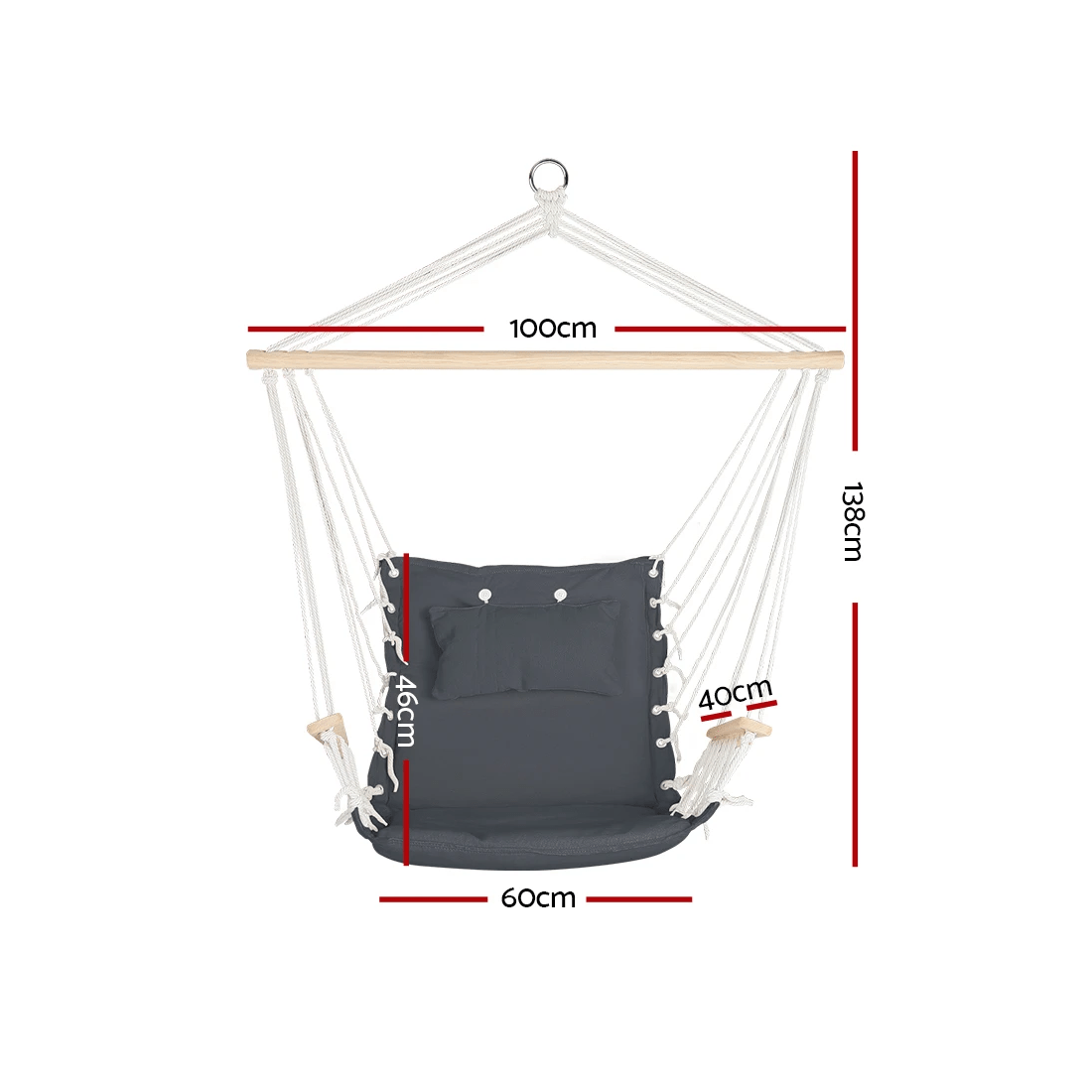 2 Gardeon Hammock Chair Hanging with Armrest Camping Hammocks - Grey, 2 of 7