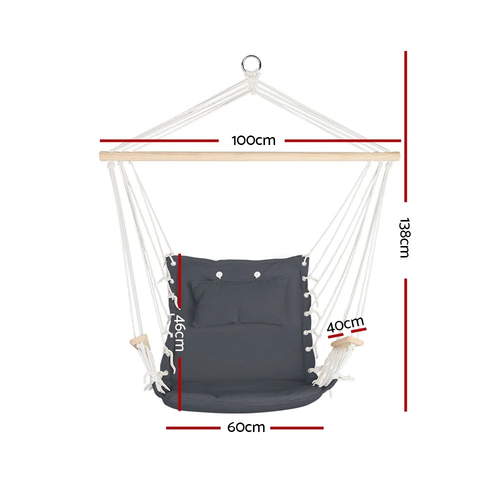 2 Gardeon Hammock Chair Hanging with Armrest Camping Hammocks - Grey, 2 of 7