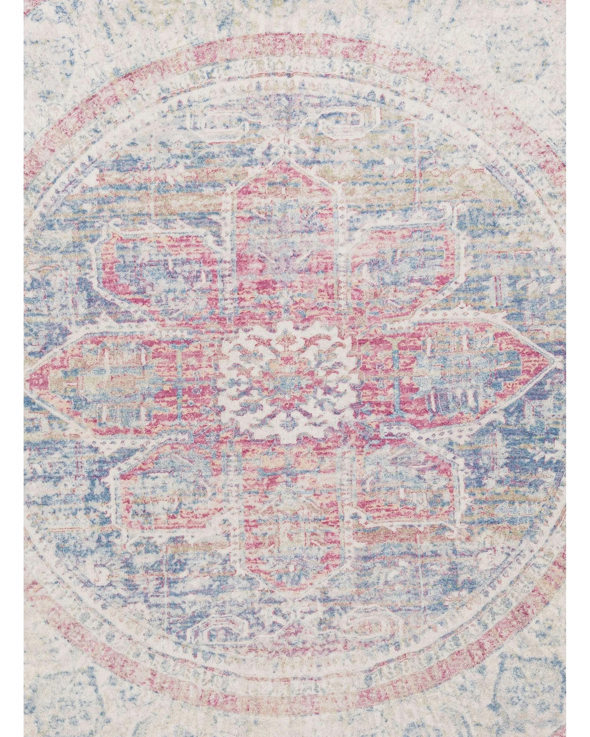 4 Loopsie Seri Medallion Washable Round Rug-200cm x 200cm - Pink, 4 of 5