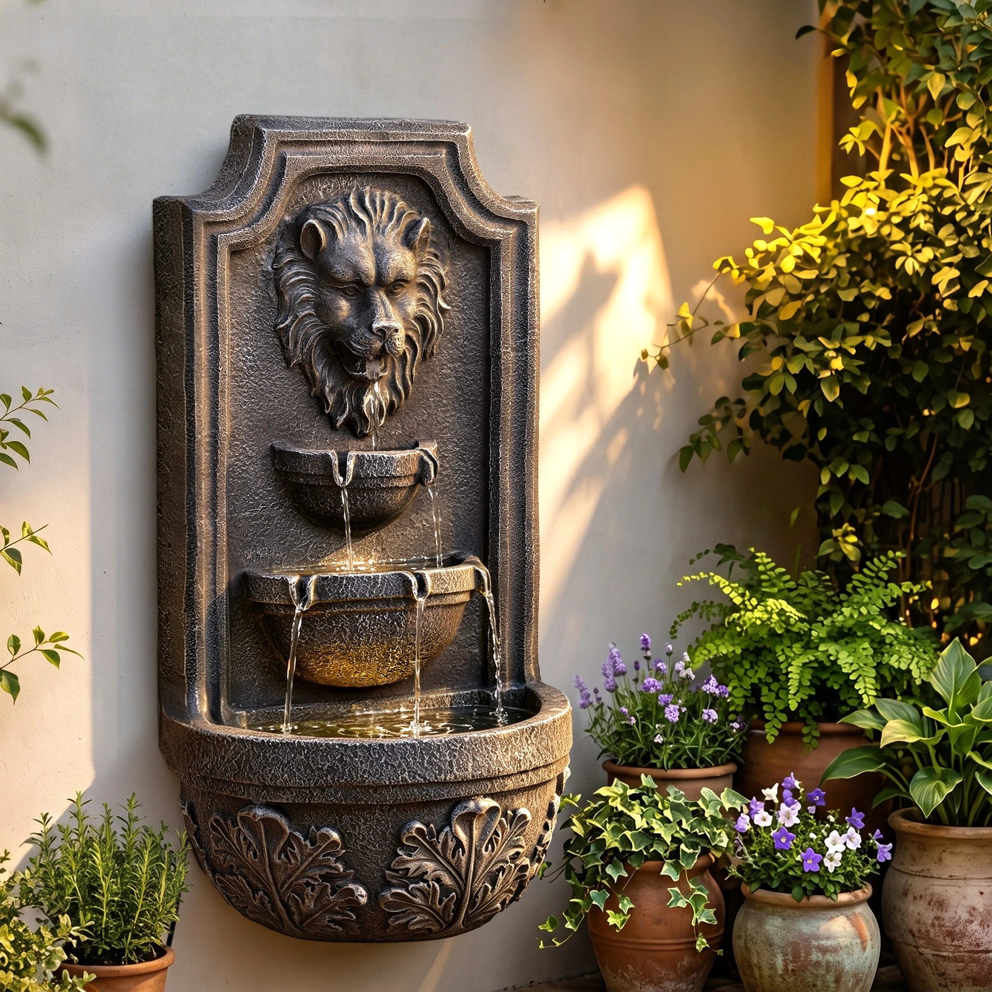 6 Gardeon Solar Fountain Water Feature Lion Head Wall Fountain 67cm- Brown, 6 of 8