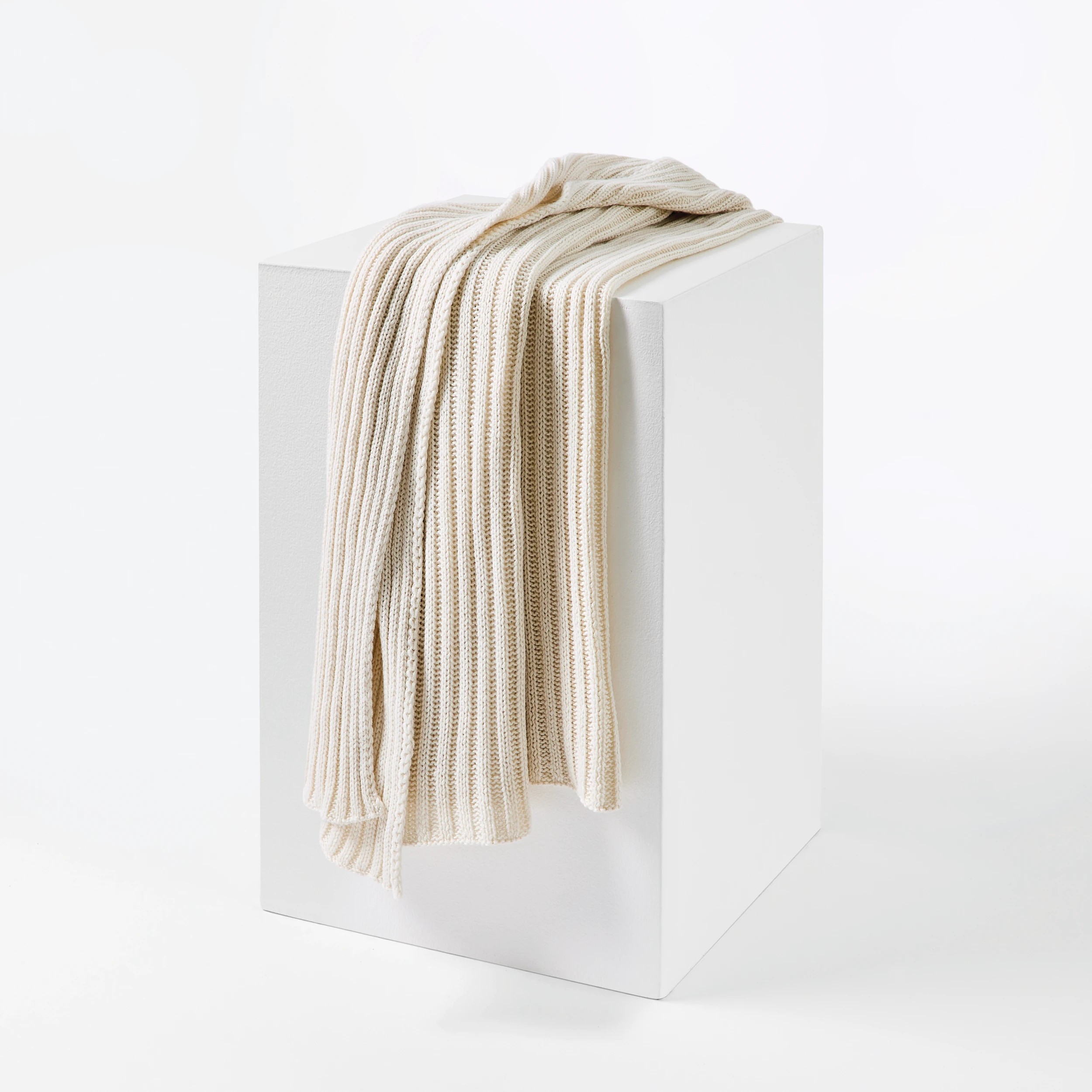 1 Chunky Knit Ribbed Throw - Ivory, 1 of 7