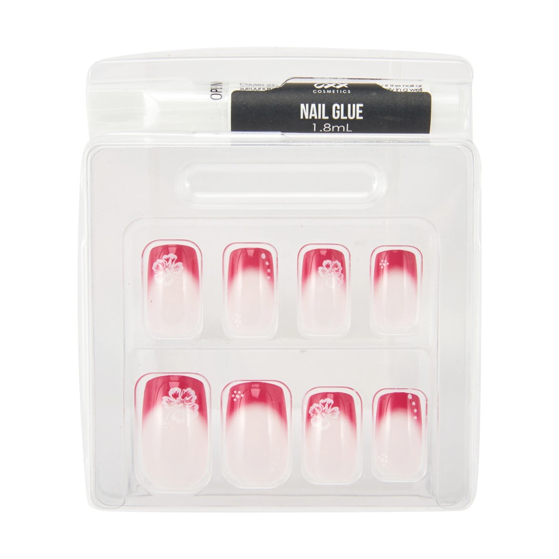 3 OXX Cosmetics 24 Pack Artificial Nails with Adhesive - Medium Square Shape, Hibiscus, 3 of 4