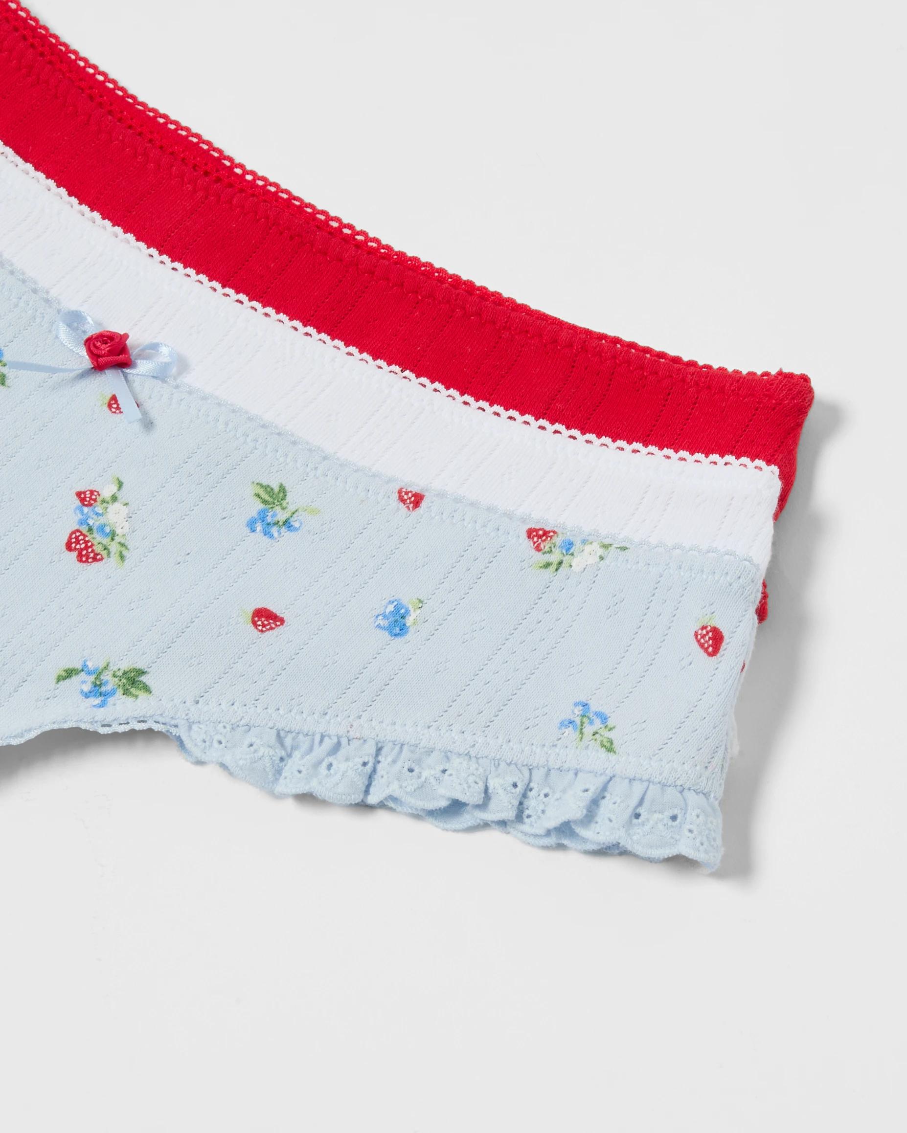 3 3 Pack Pointelle G-String Briefs Fruits, 3 of 8