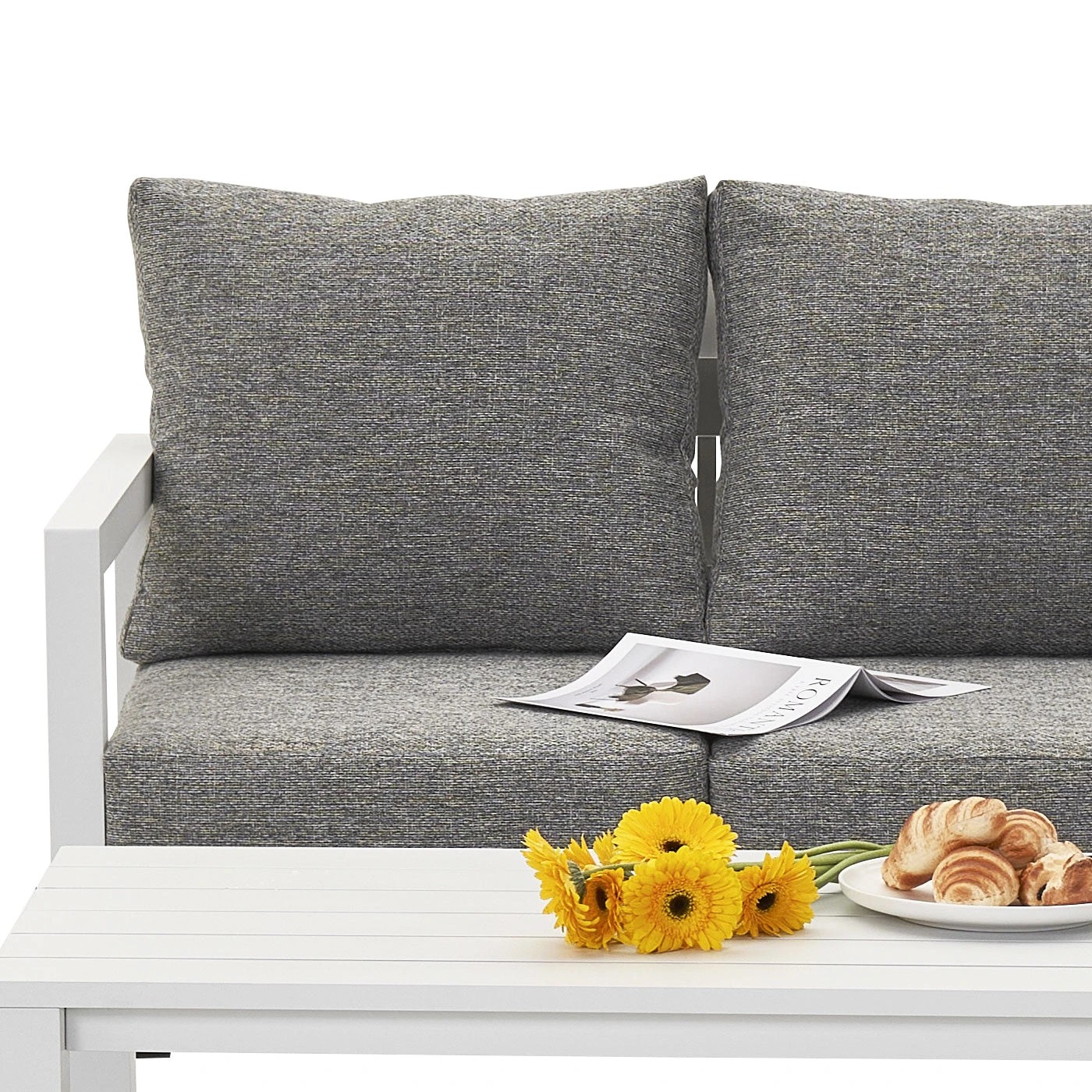 5 Moda Living Manly 3+2 Seater White Aluminium Sofa Lounge Suite Set - Textured Grey Cushions - White, 5 of 10