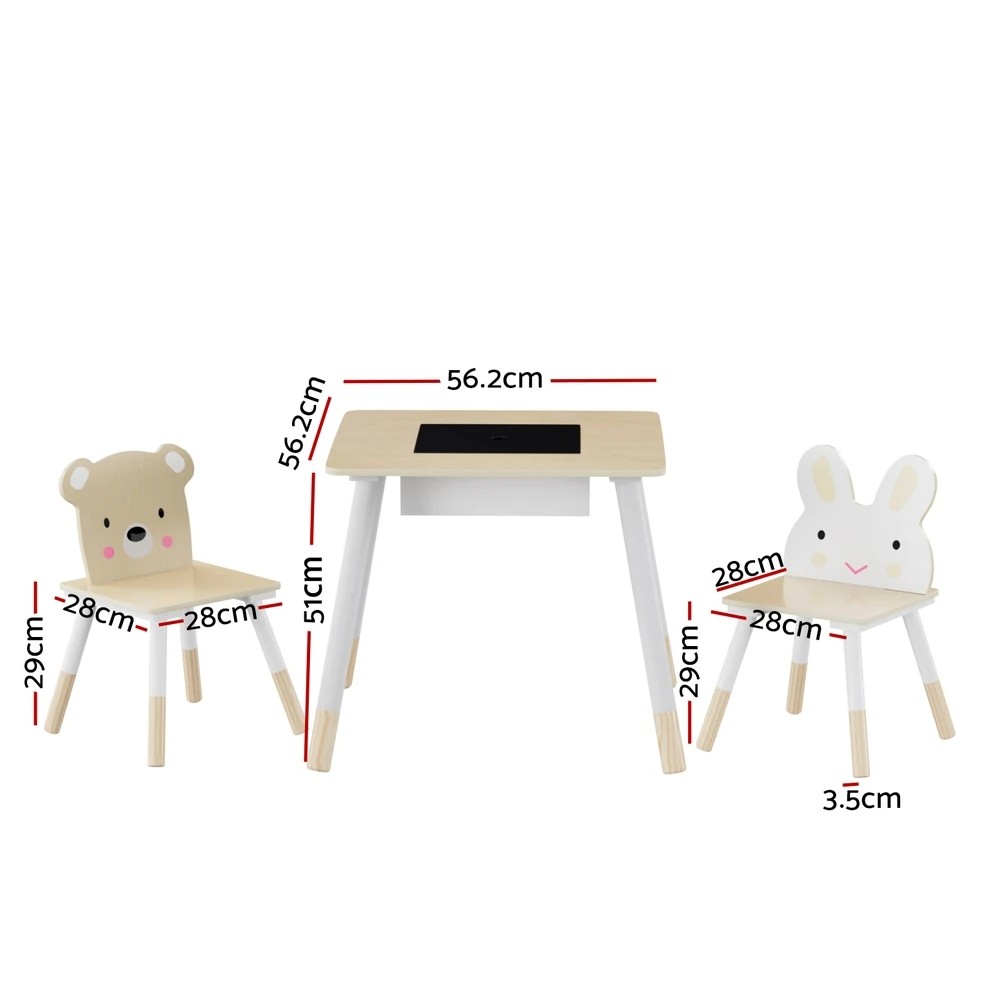 2 Keezi 3PCS Kids Table and Chairs Set Activity Desk Chalkboard Toy Hidden Storage - Multi, 2 of 4