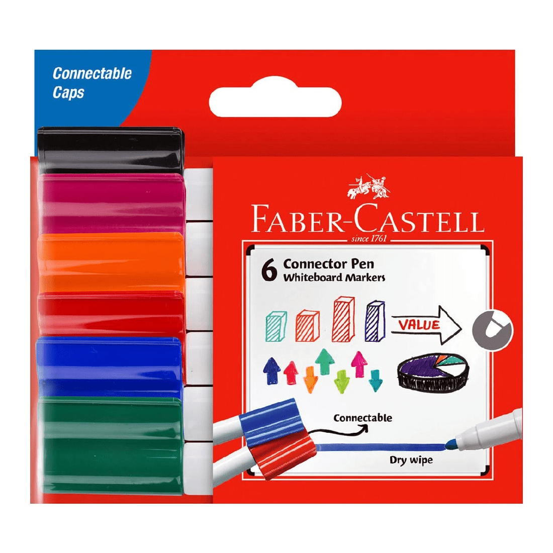 1 Faber-Castell Connector Pen Whiteboard Markers 6 Pack, 1 of 3