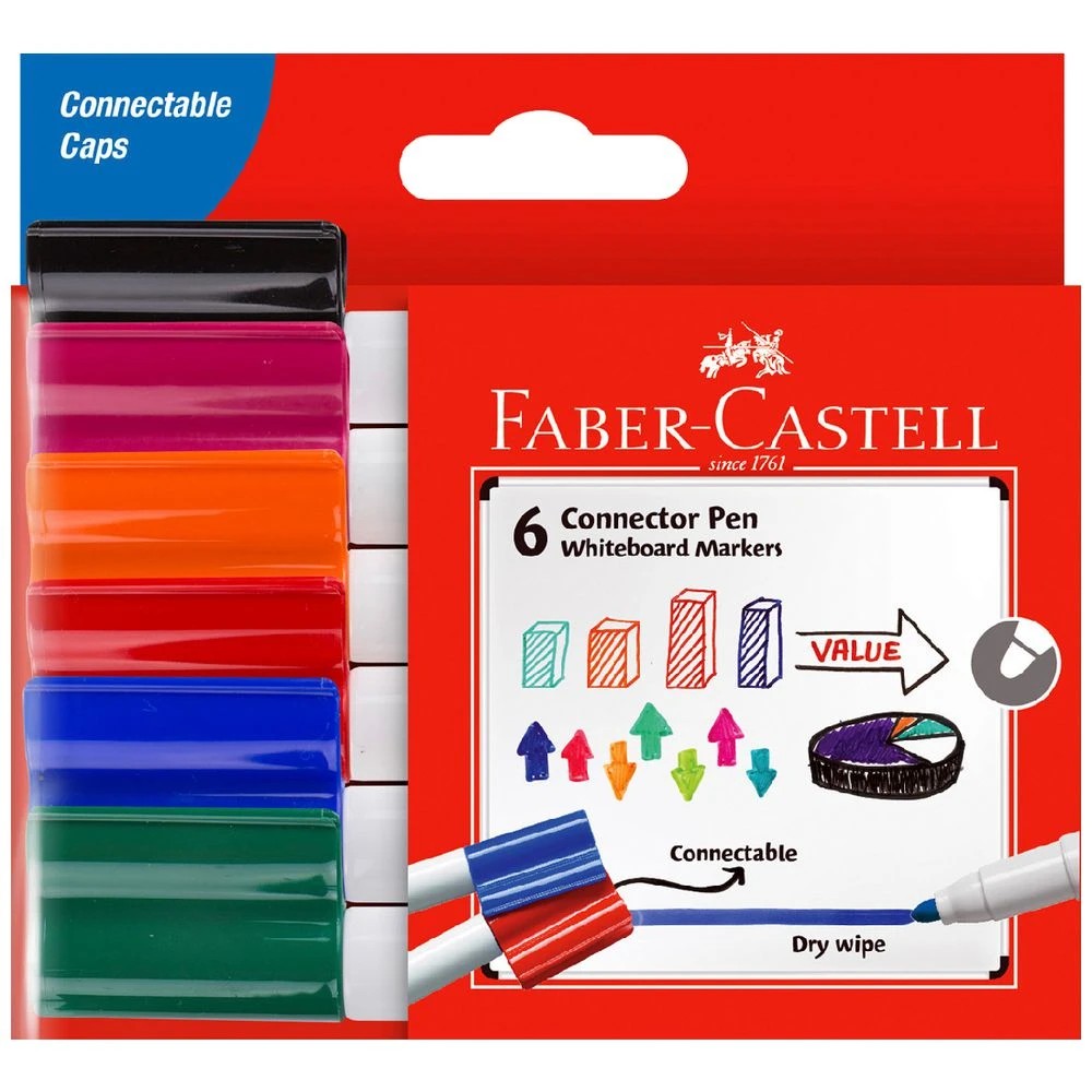 1 Faber-Castell Connector Pen Whiteboard Markers 6 Pack, 1 of 3