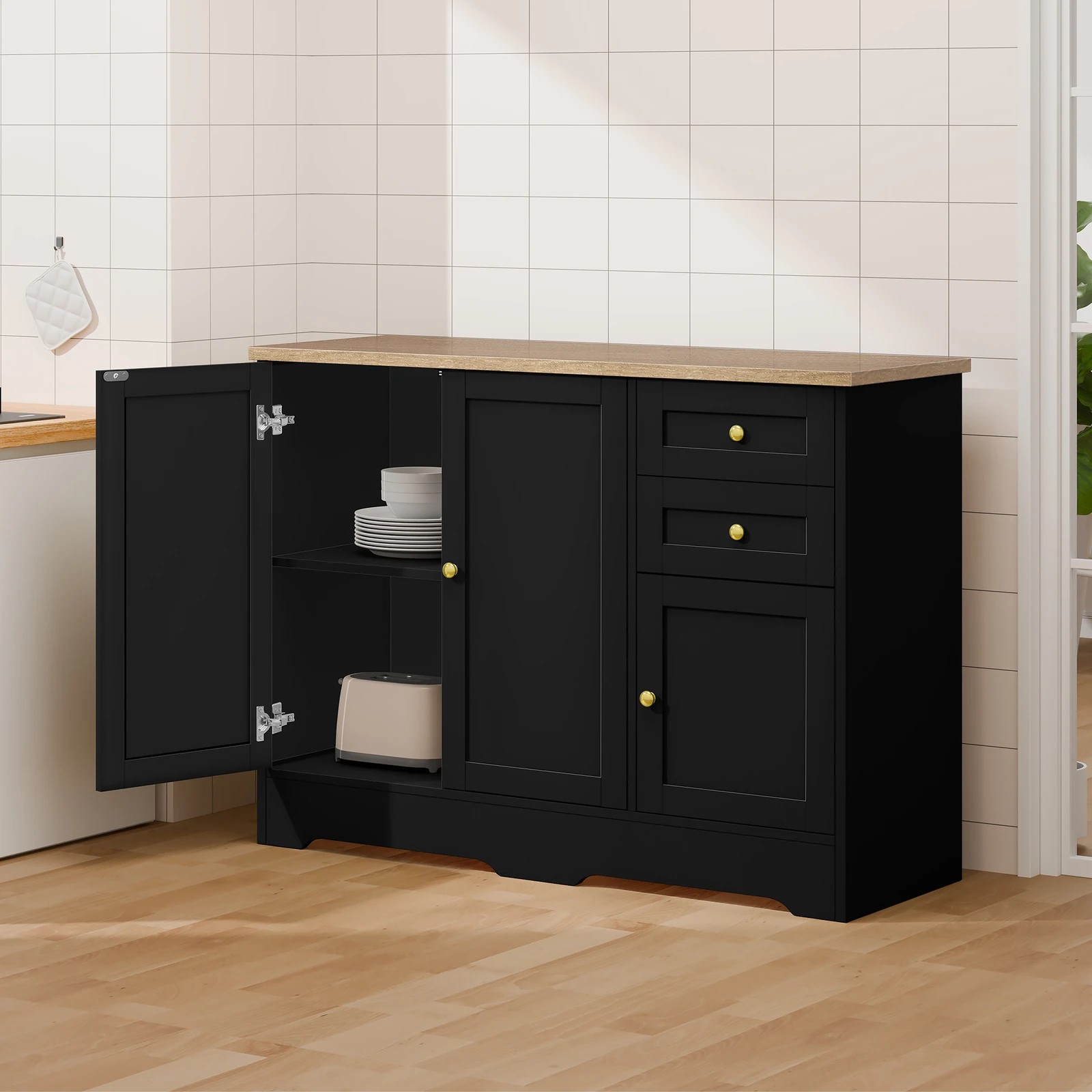 4 Alfordson 3 Doors Buffet Sideboard Cupboard Cabinet Pantry Storage - Black, 4 of 9