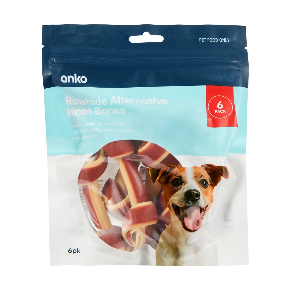 1 6 Pack Pet Treat Rawhide Alternative Knot Bones - Medium, 1 of 3