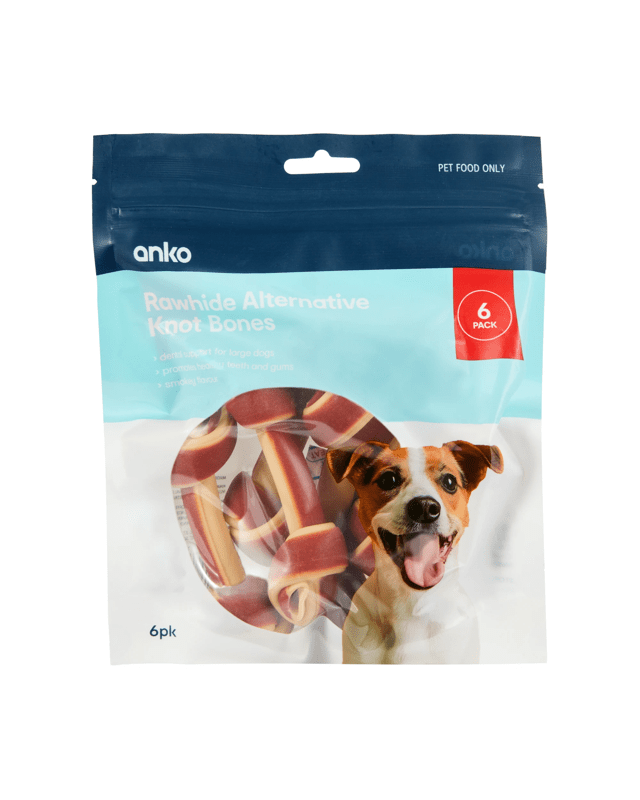 6 Pack Pet Treat Rawhide Alternative Knot Bones - Me