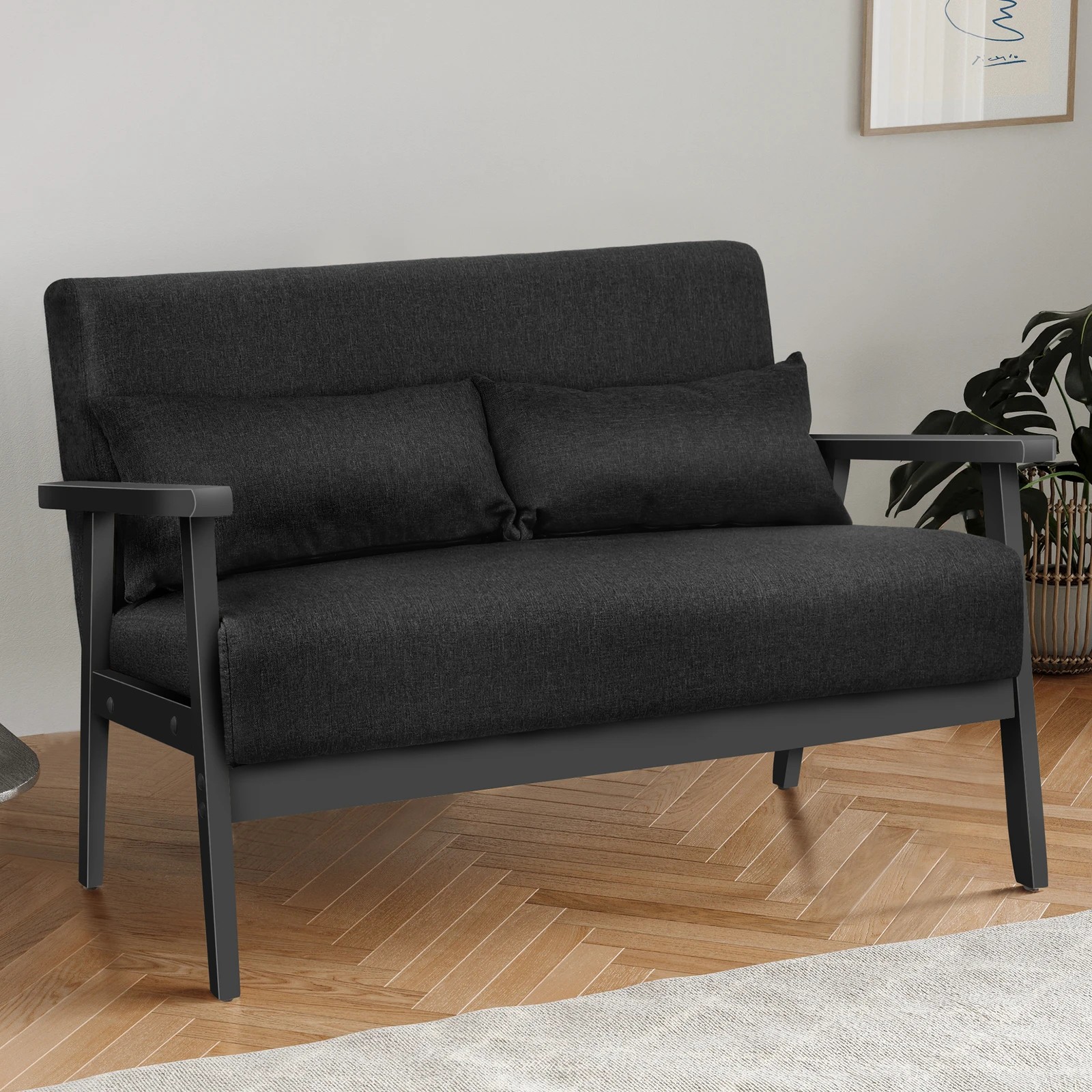 3 Alfordson 2 Seater Sofa Lounge Chair Fabric Armchair Accent Chair Loveseat - Black, 3 of 10
