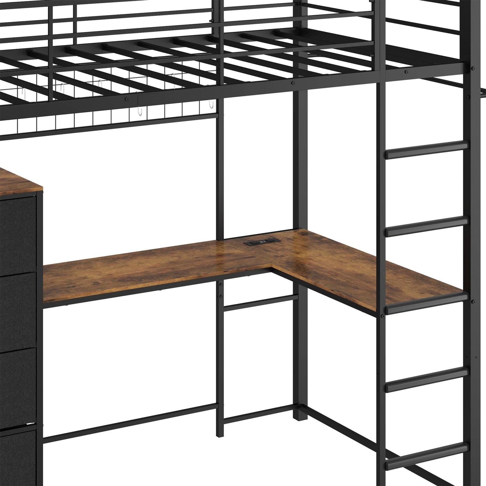 Advwin Loft Bed Frame with L-Shaped Desk and 7 Storage Drawers Single ...