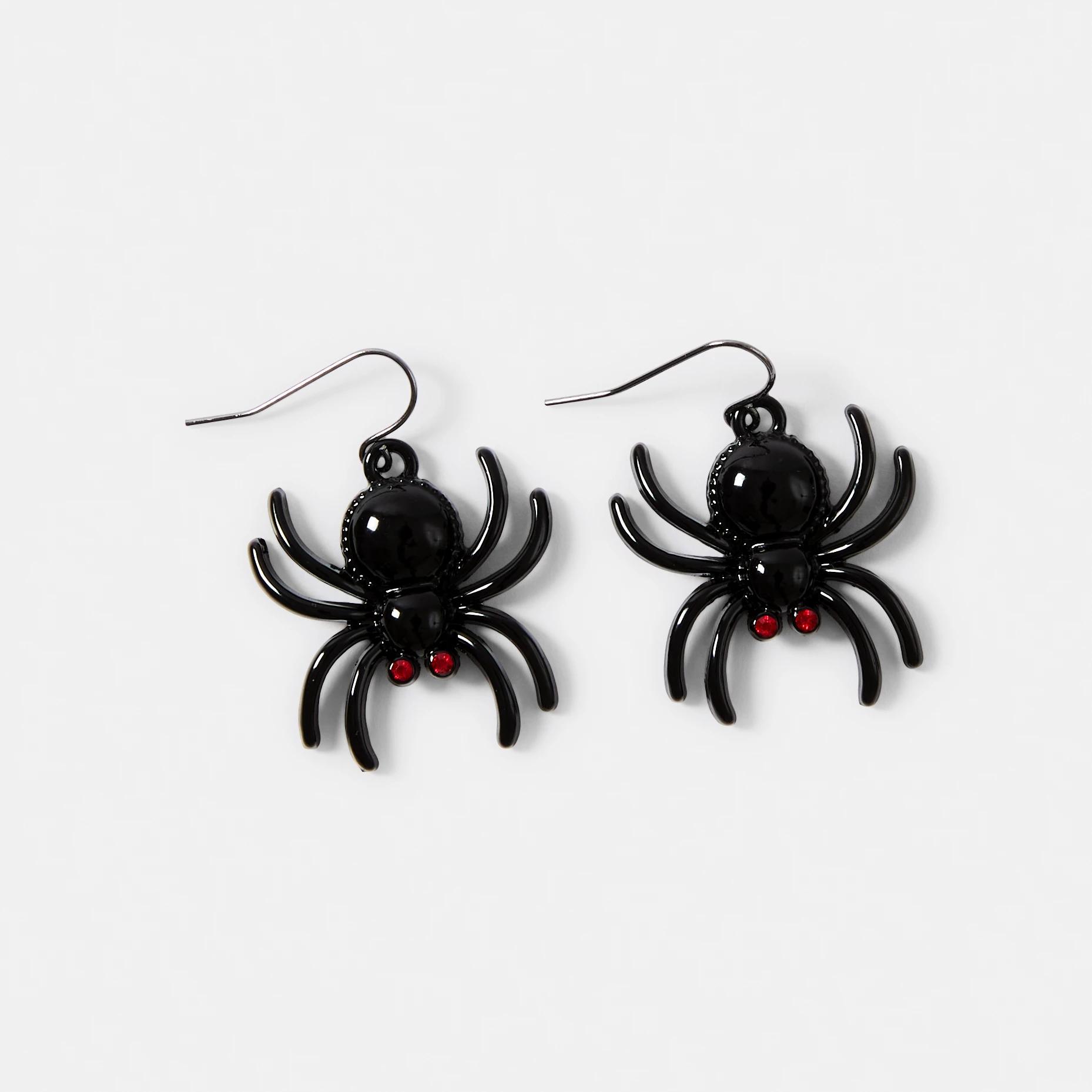 1 Halloween Spider Drop Earrings - Silver Tone, Black and Red Black, 1 of 4