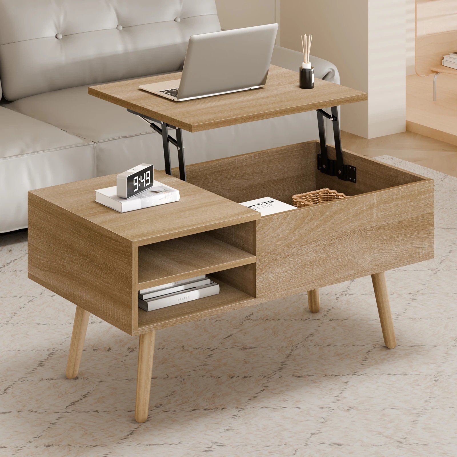 10 Alfordson Coffee Table 2-in-1 Lift Up Hidden Storage Wood, 10 of 10