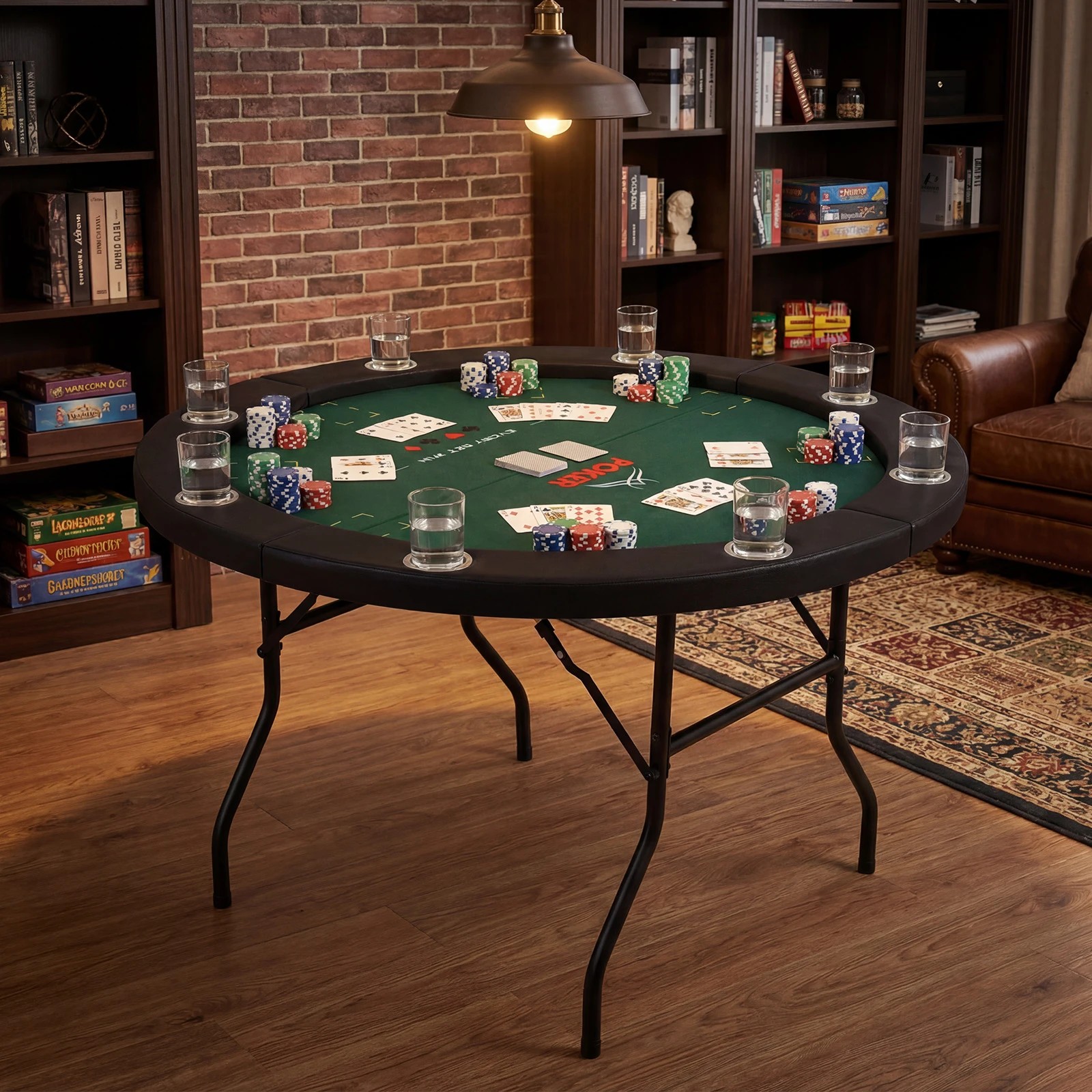 2 Costway 122cm Folding Poker Table Round Casino Leisure Texas Holdem Game Play Table for 8 Players - Green, 2 of 3