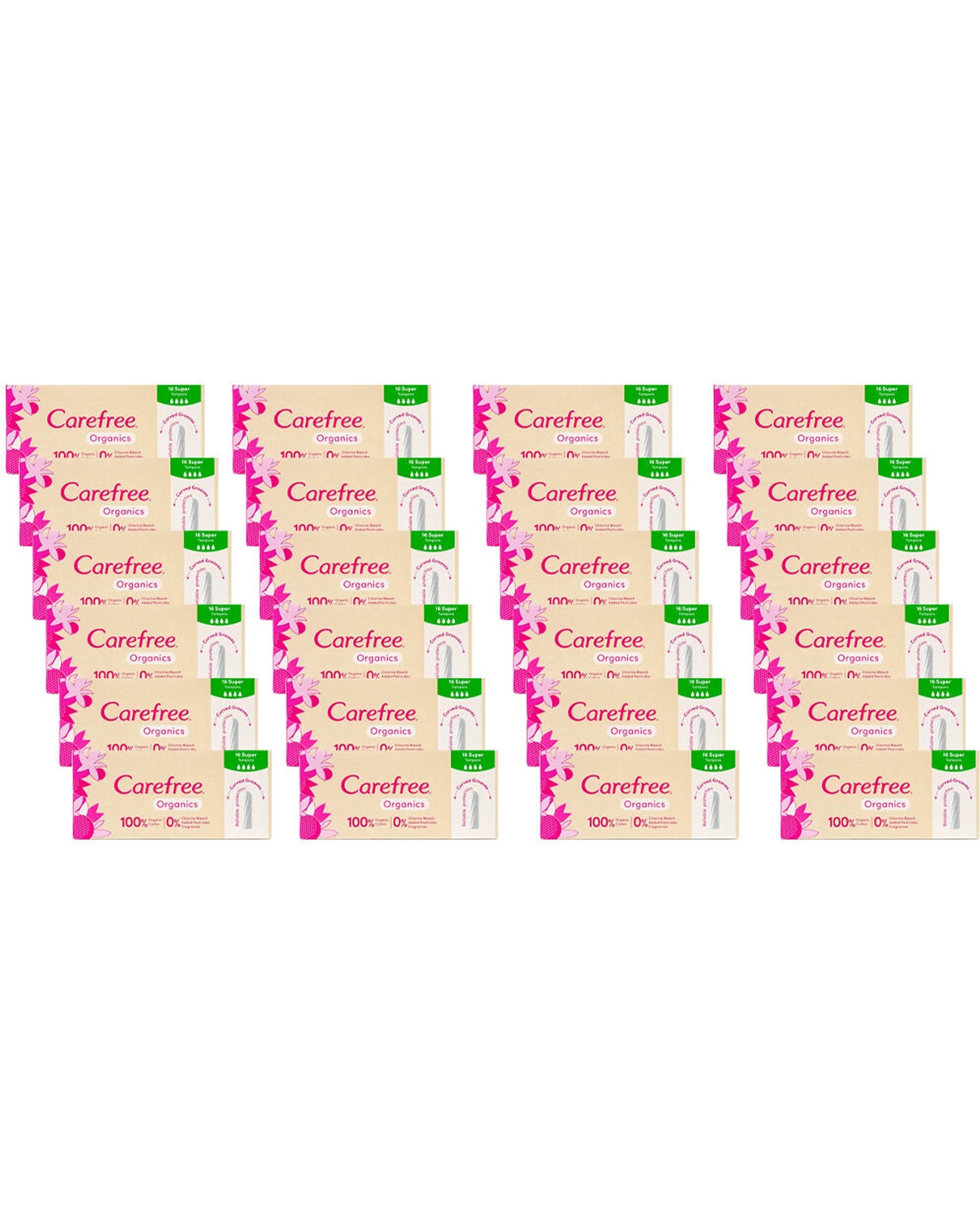 1 Carefree 384pc Organics Super Cotton Tampons Heavy Flow Curved Grooves - Multi, 1 of 3